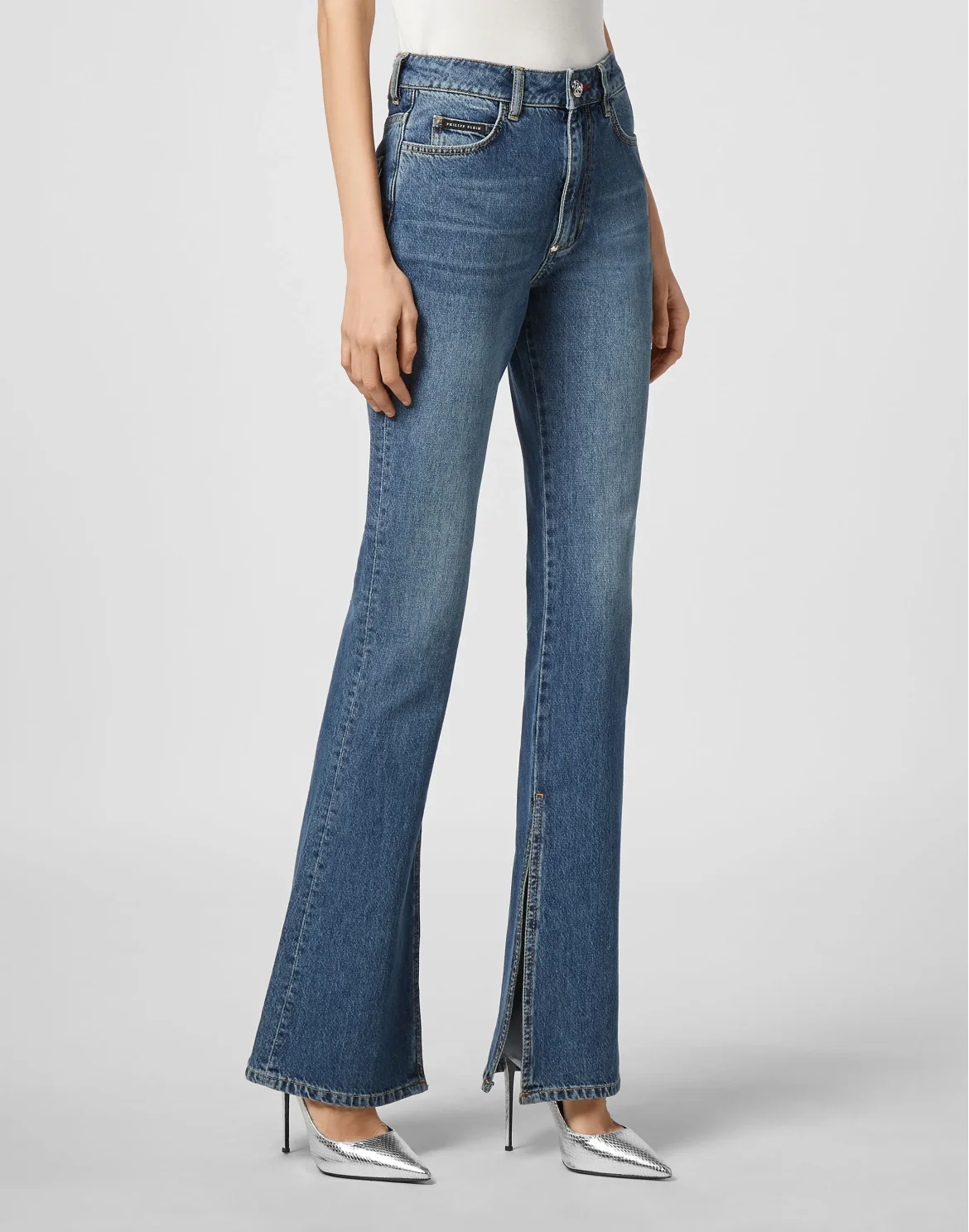 Denim Trousers Flare Fit Iconic Plein, цвет: Синий