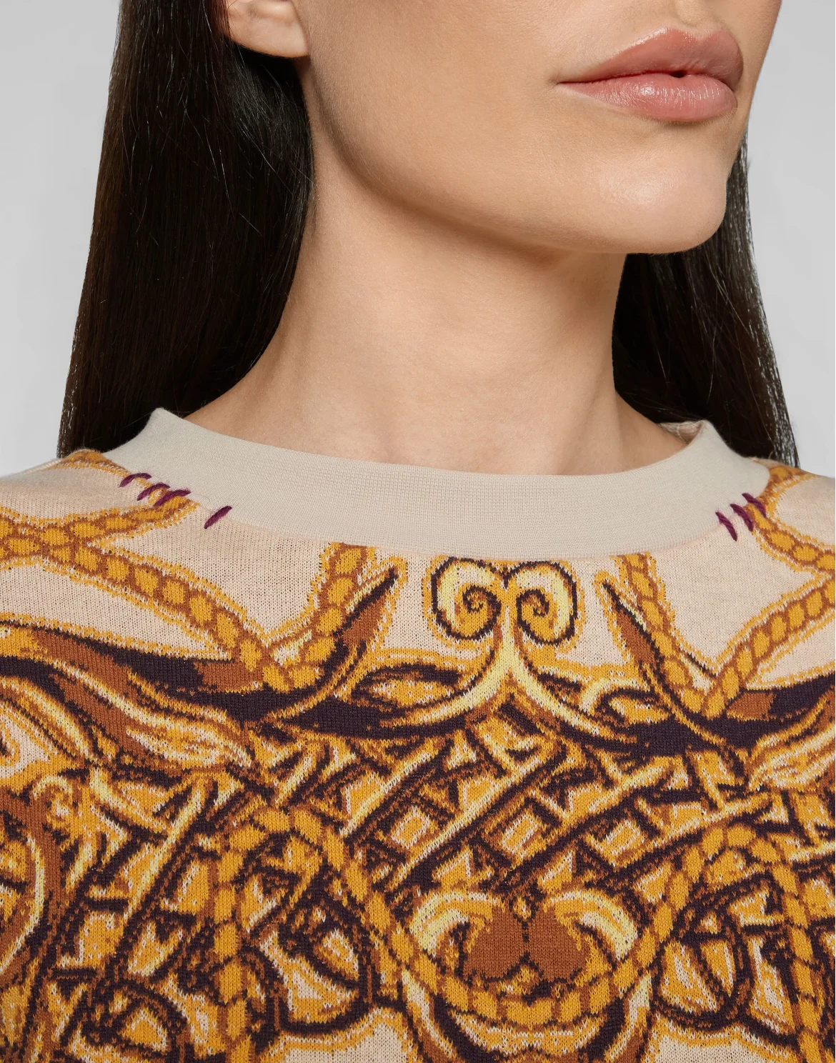 Sweatshirt LS knit & fleece Jacquard New Baroque, цвет: Бежевый