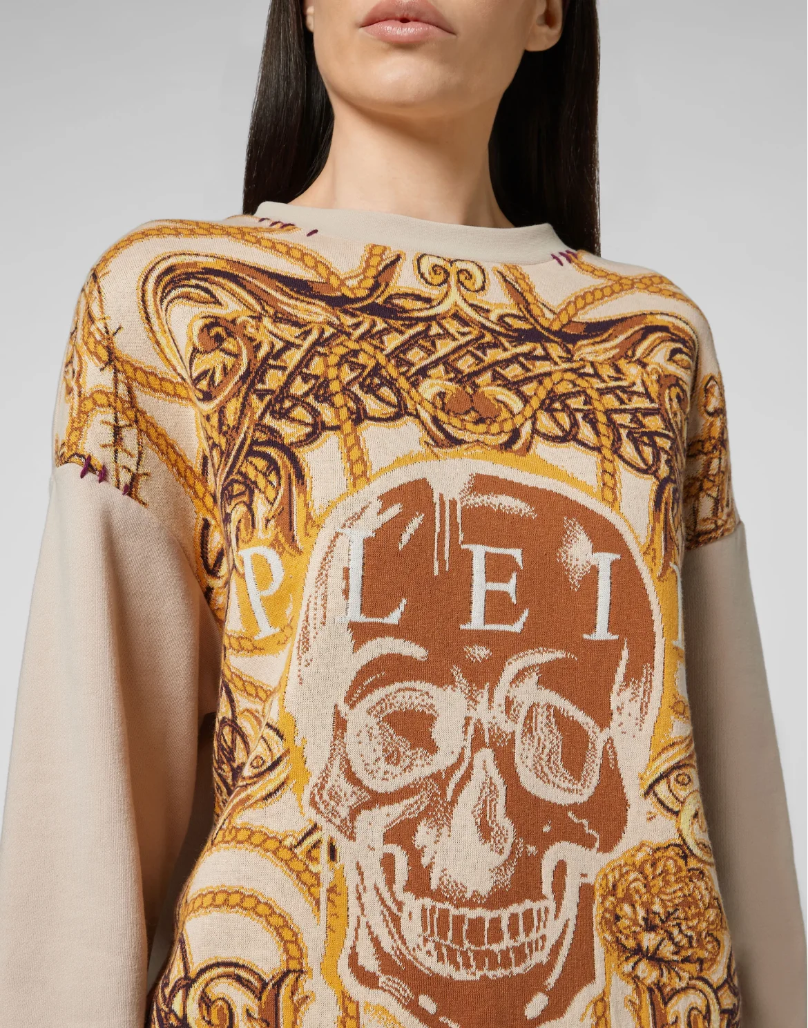 Sweatshirt LS knit & fleece Jacquard New Baroque, цвет: Бежевый