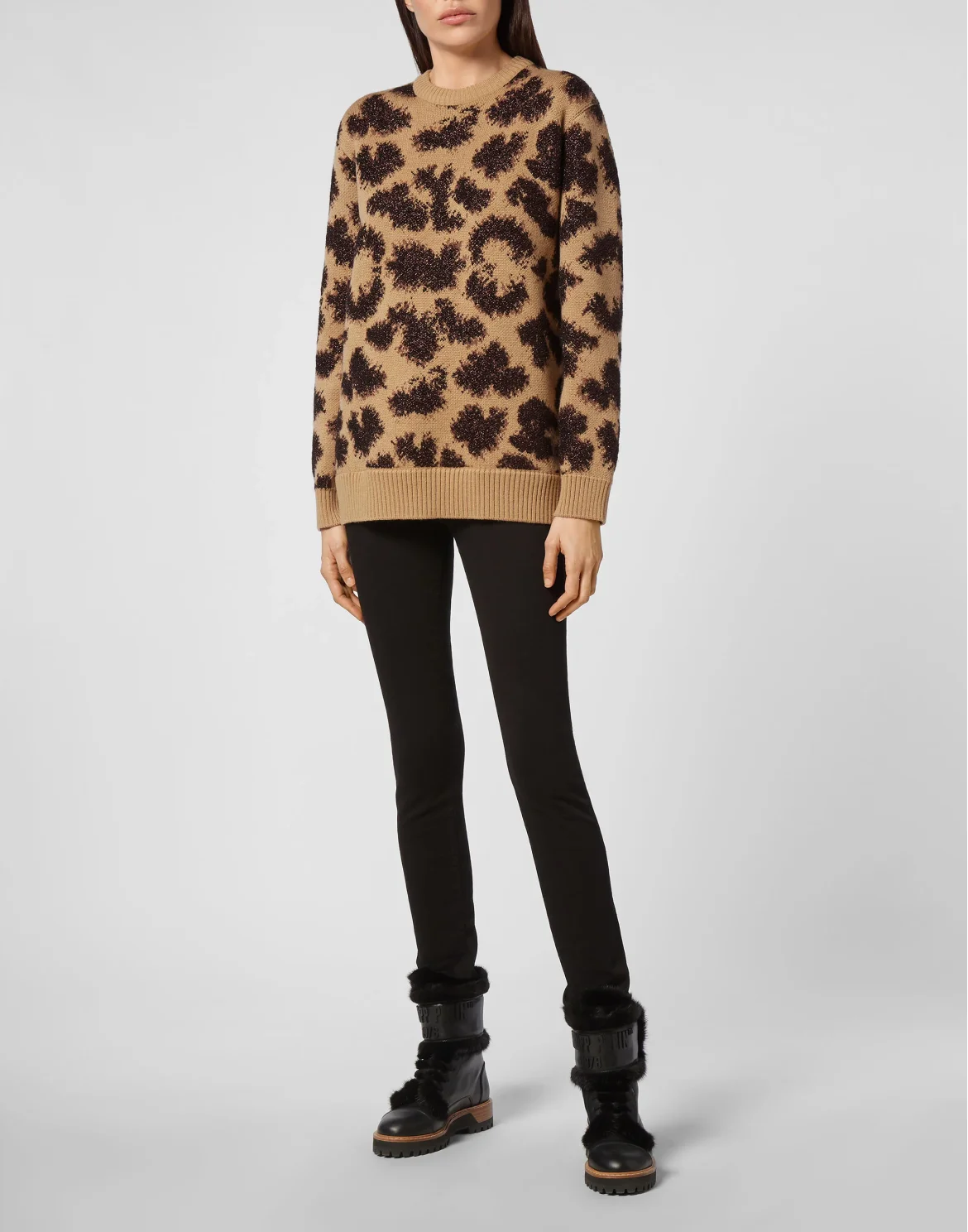 Pullover Round Neck SS Jacquard Lurex Leopard, цвет: Леопард
