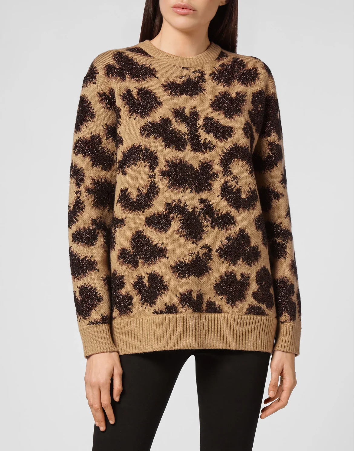 Pullover Round Neck SS Jacquard Lurex Leopard, цвет: Леопард