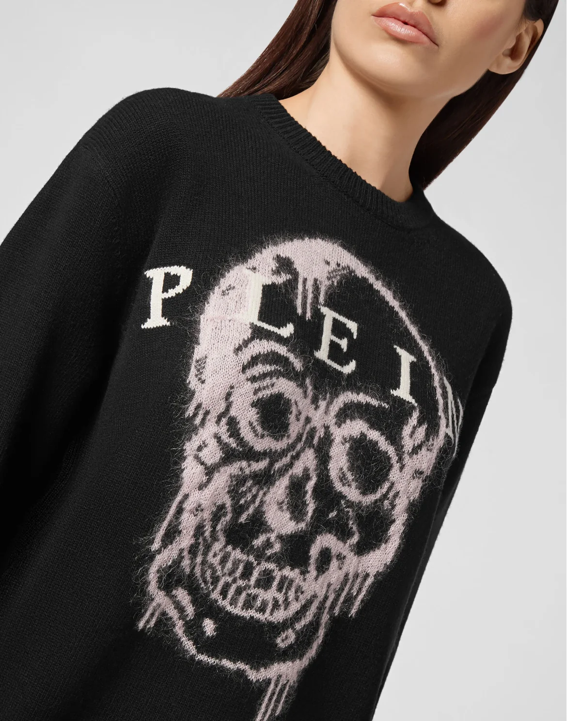 Pullover Round Neck LS Intarsia Skull, цвет: Черный