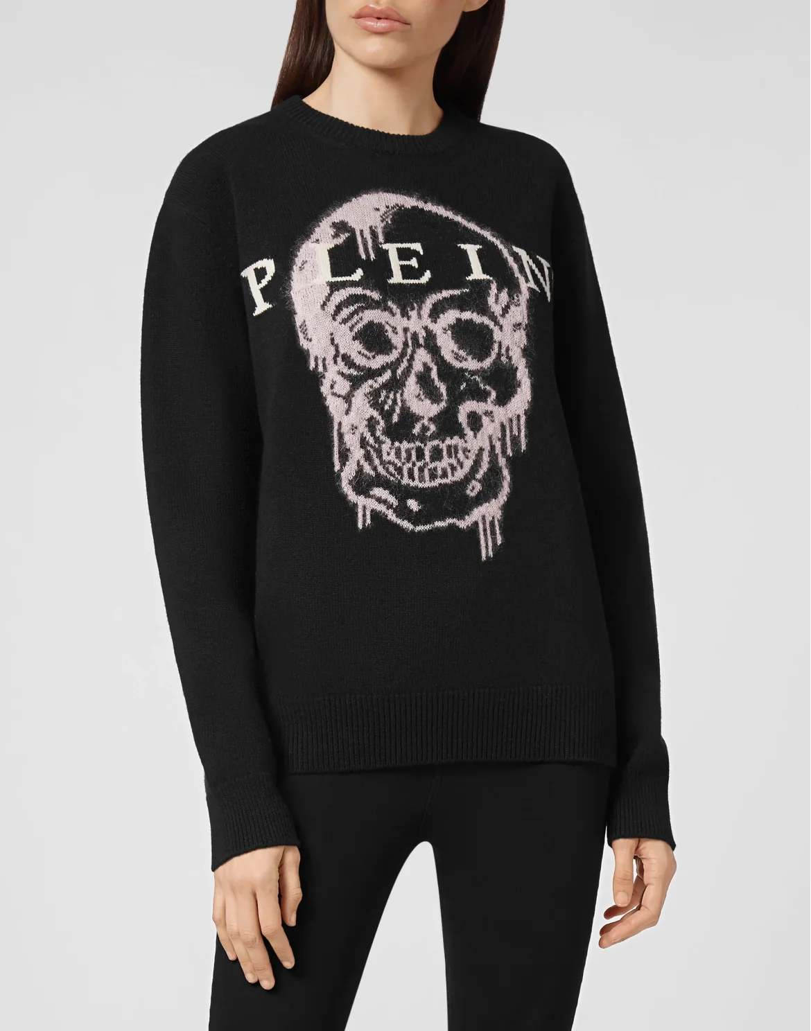 Pullover Round Neck LS Intarsia Skull, цвет: Черный