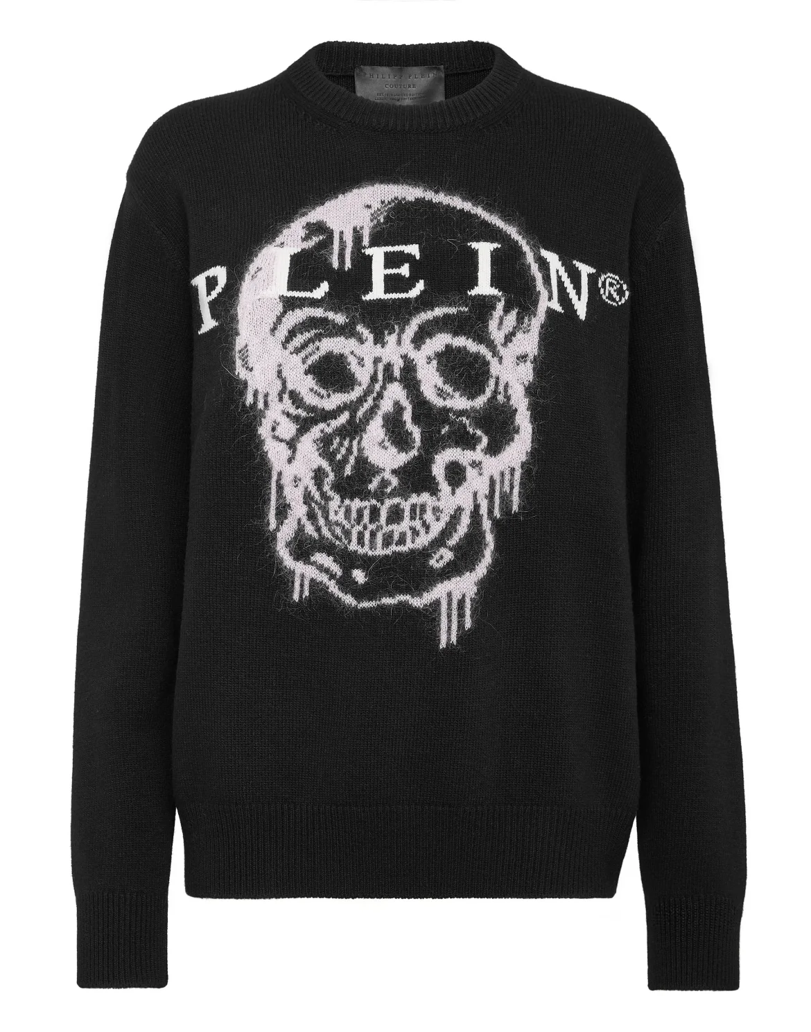Pullover Round Neck LS Intarsia Skull, цвет: Черный