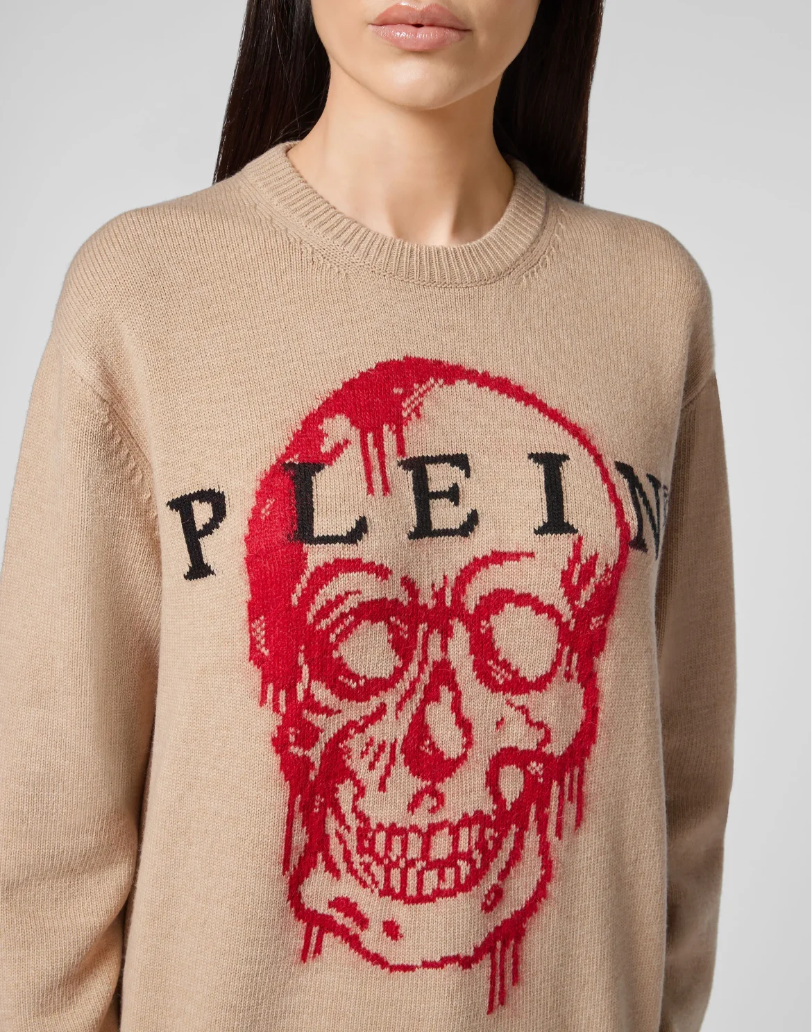 Pullover Round Neck LS Intarsia Skull, цвет: Бежевый