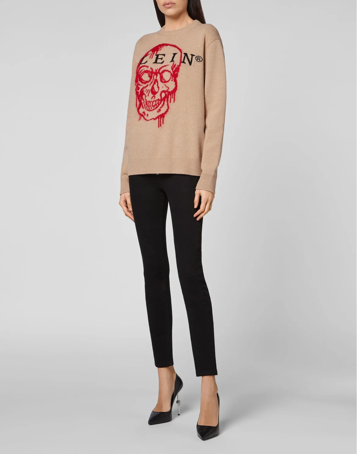 Pullover Round Neck LS Intarsia Skull, цвет: Бежевый