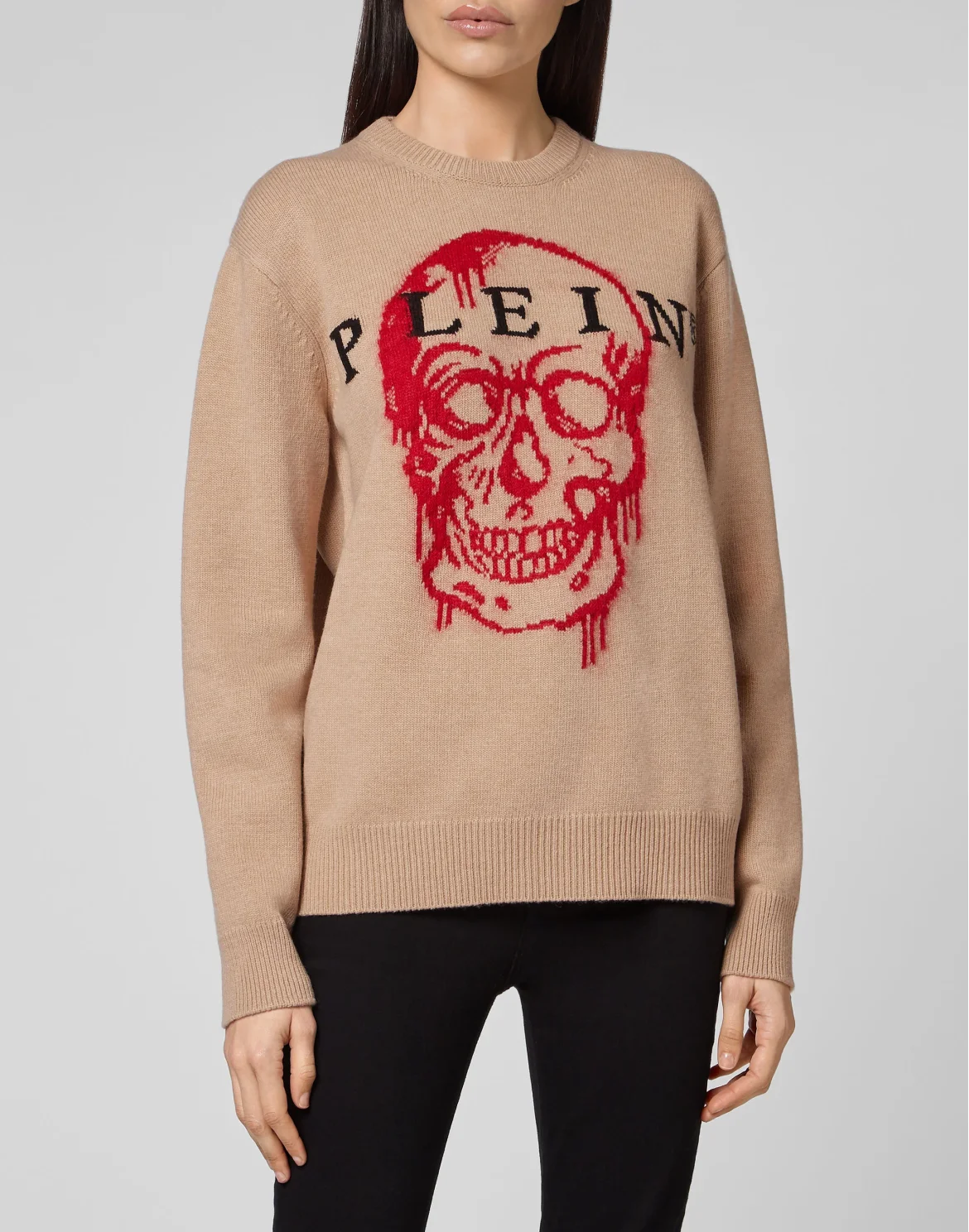 Pullover Round Neck LS Intarsia Skull, цвет: Бежевый