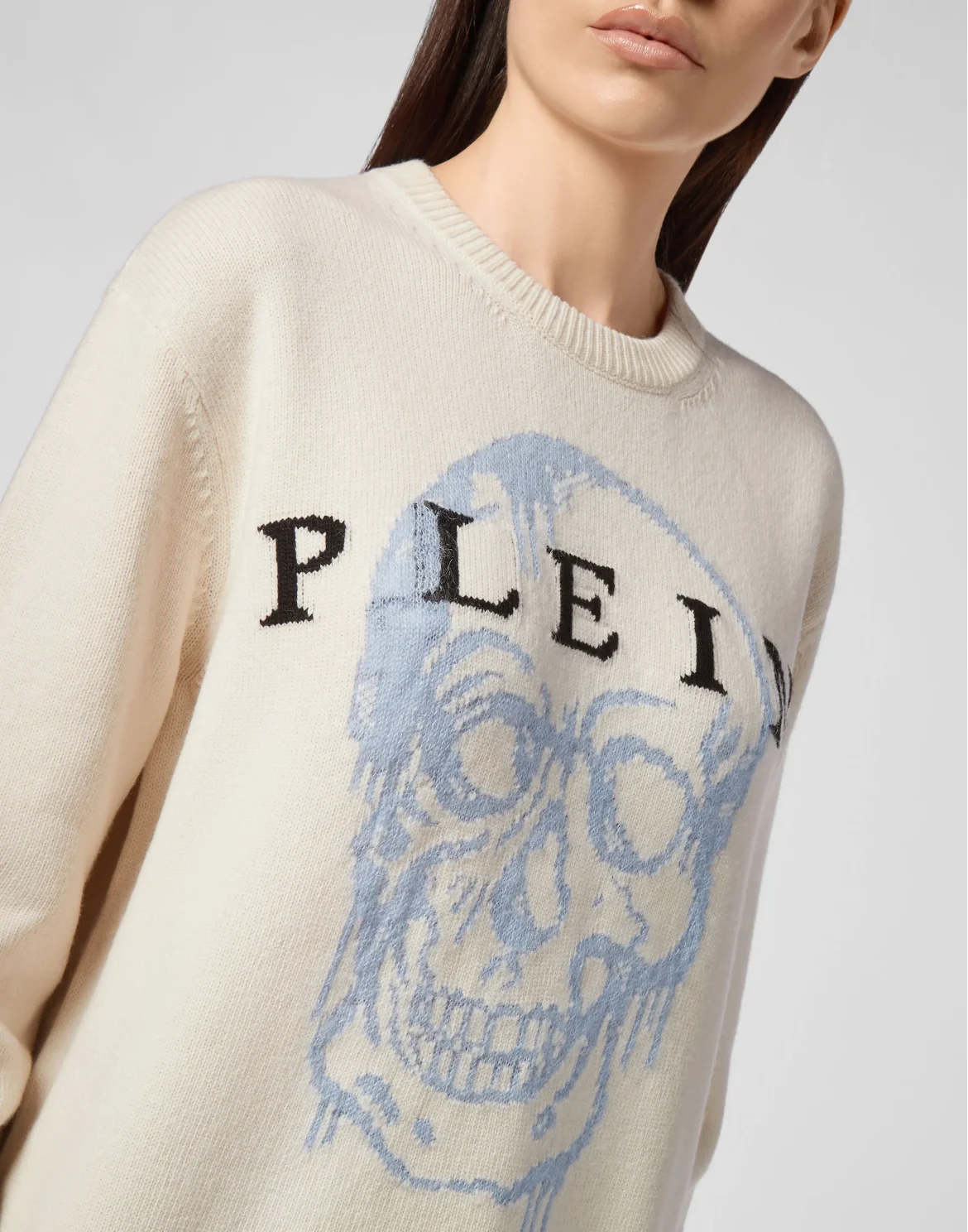 Pullover Round Neck LS Intarsia Skull, цвет: Бежевый