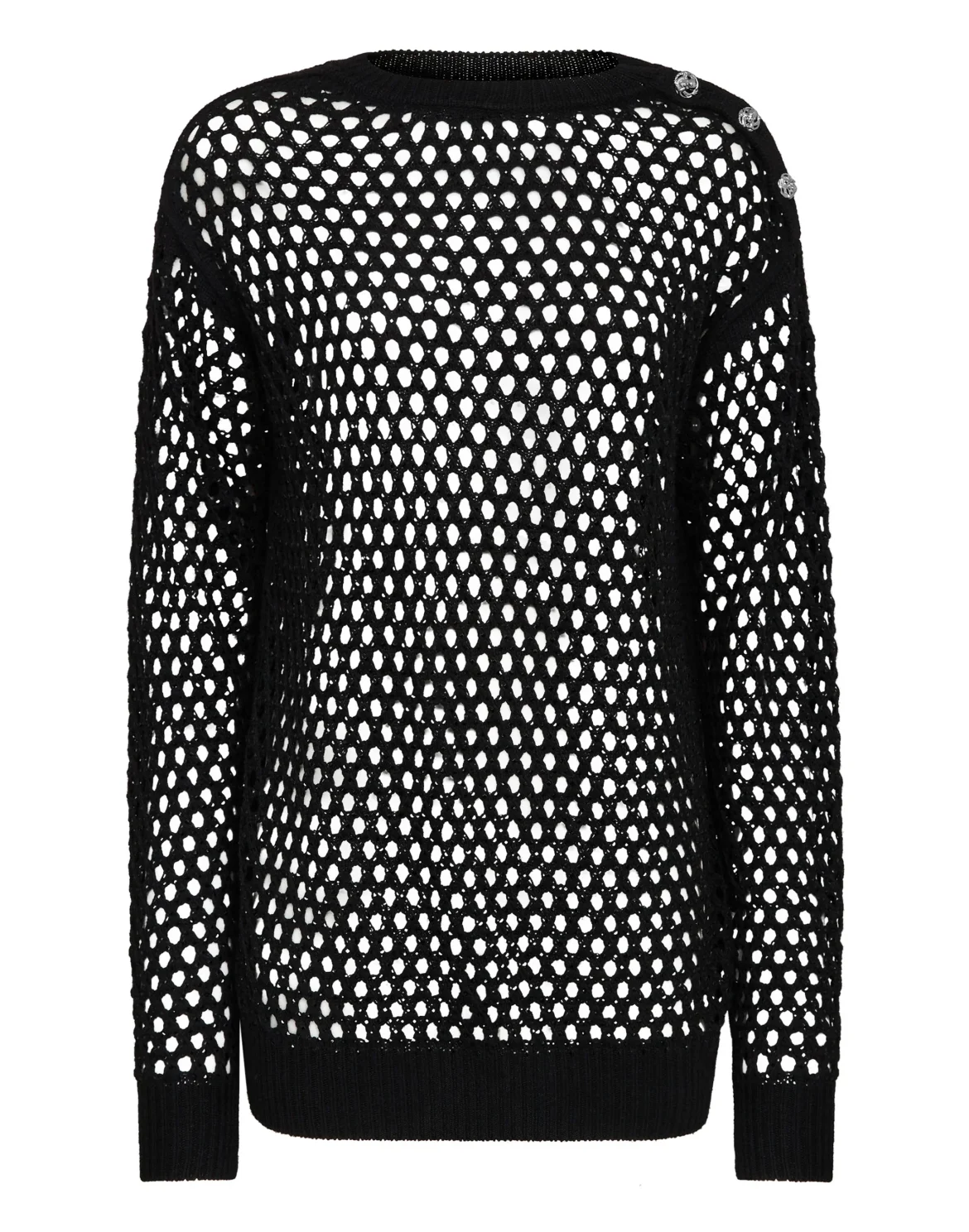 Cashmere 5 Pullover Round Neck LS Fishnet Crystal, цвет: Черный