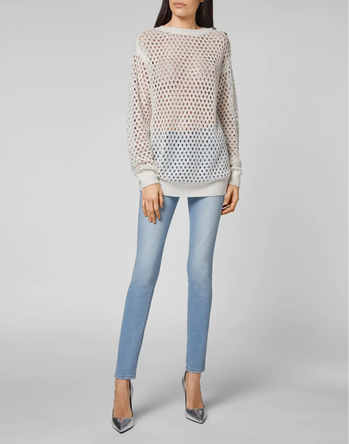 Cashmere 5 Pullover Round Neck LS Fishnet Crystal, цвет: Бежевый