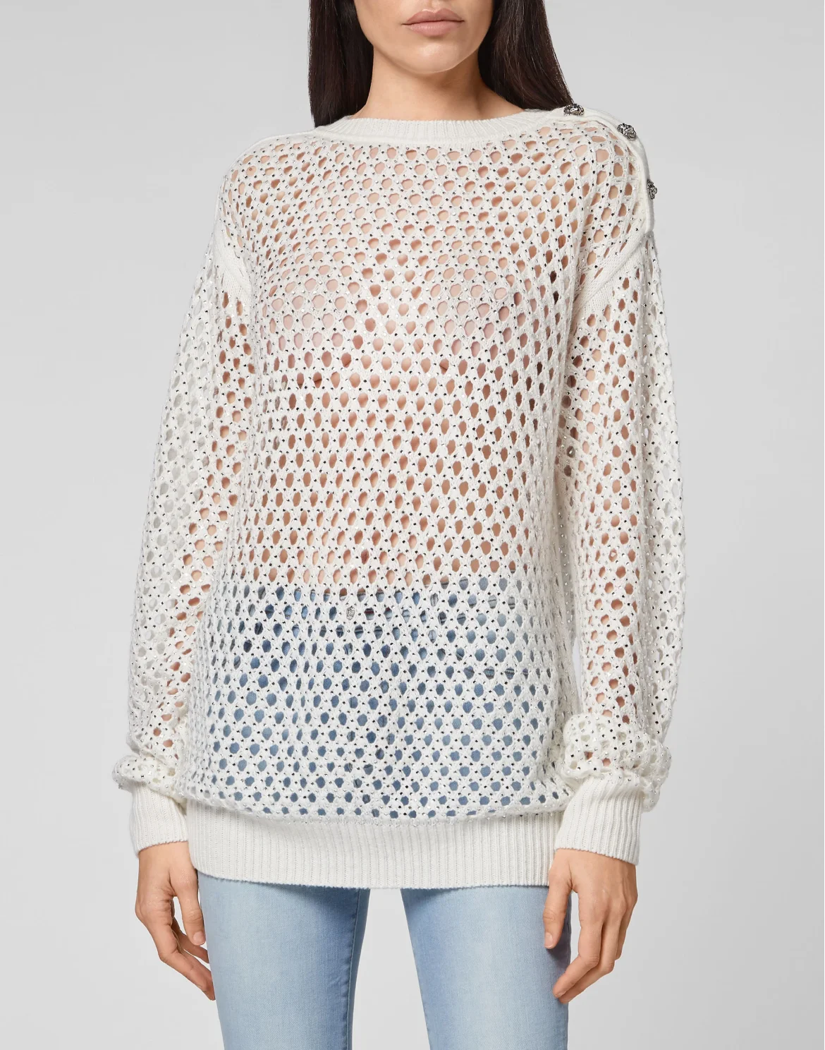 Cashmere 5 Pullover Round Neck LS Fishnet Crystal, цвет: Бежевый
