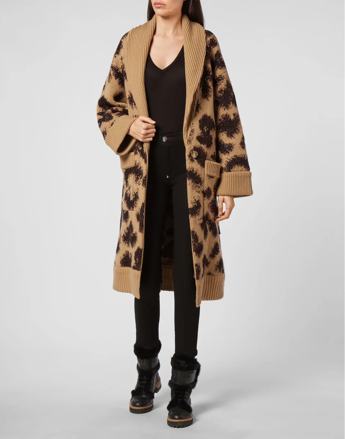 Cardigan Long Jacquard Lurex Leopard, цвет: Леопард