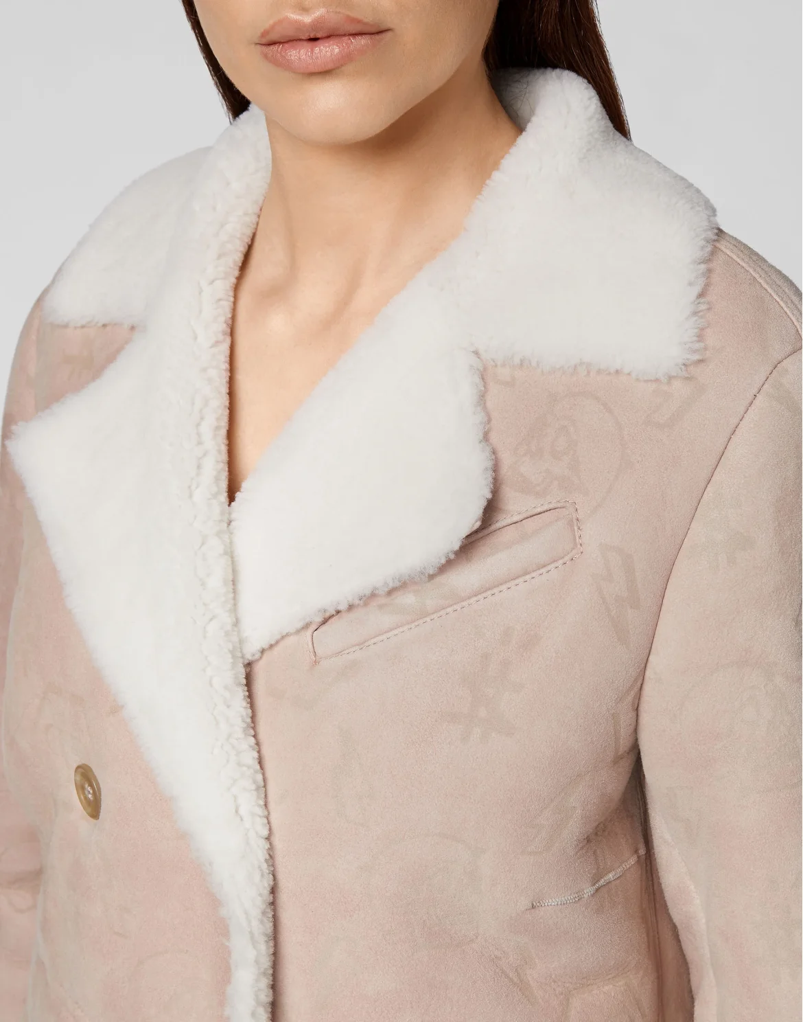 Shearling Leather Long Coat Monogram, цвет: Бежевый