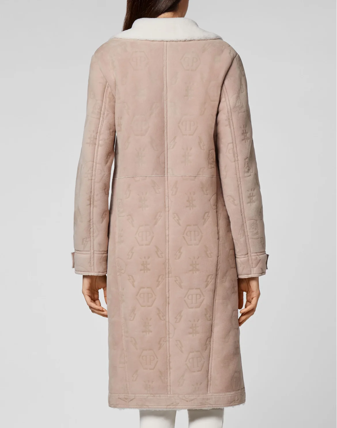 Shearling Leather Long Coat Monogram, цвет: Бежевый