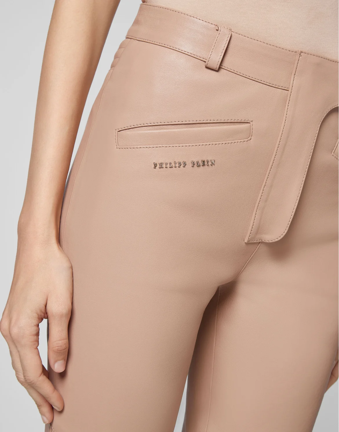 Lambskin Stretch  Super High Waist Biker  Iconic Plein, цвет: Бежевый