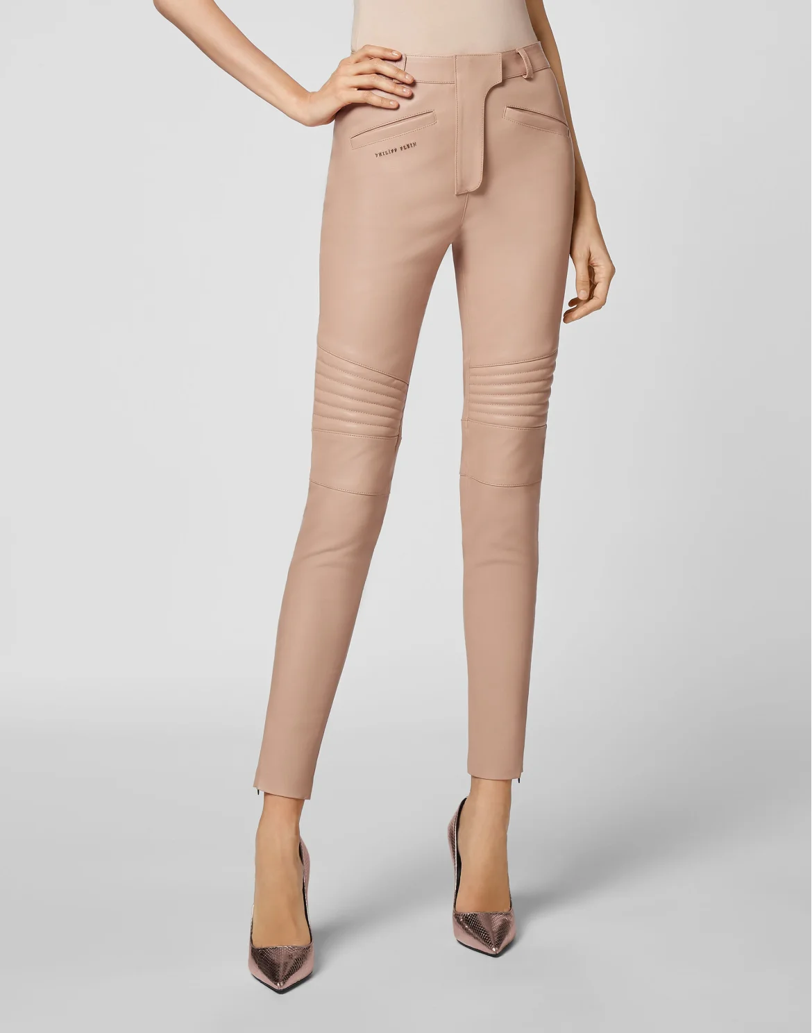 Lambskin Stretch  Super High Waist Biker  Iconic Plein, цвет: Бежевый