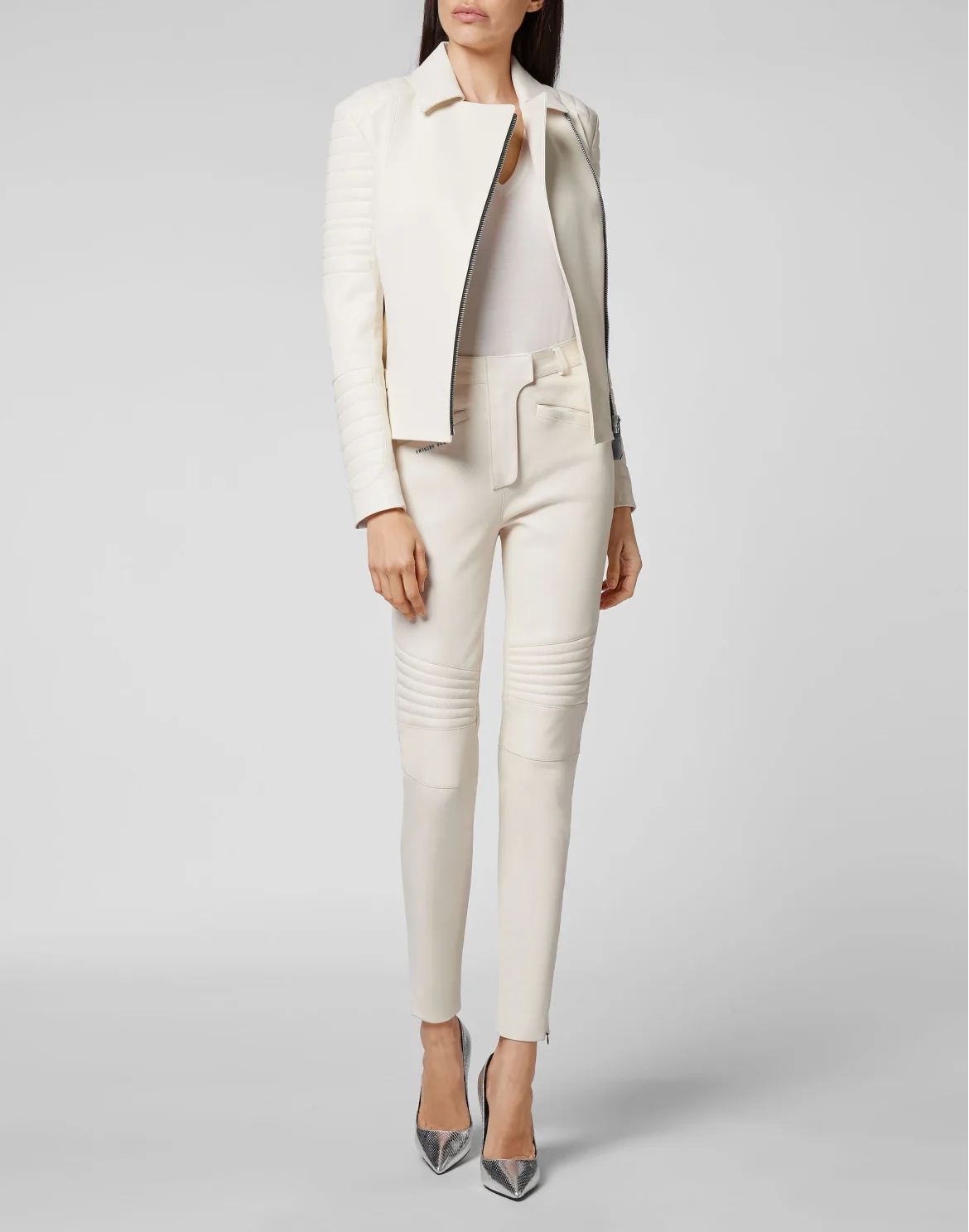 Lambskin Stretch  Super High Waist Biker  Iconic Plein, цвет: Бежевый