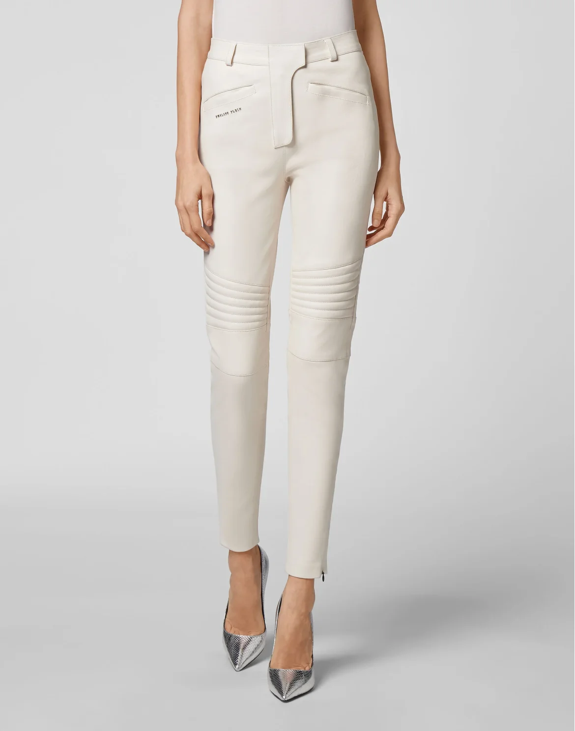 Lambskin Stretch  Super High Waist Biker  Iconic Plein, цвет: Бежевый