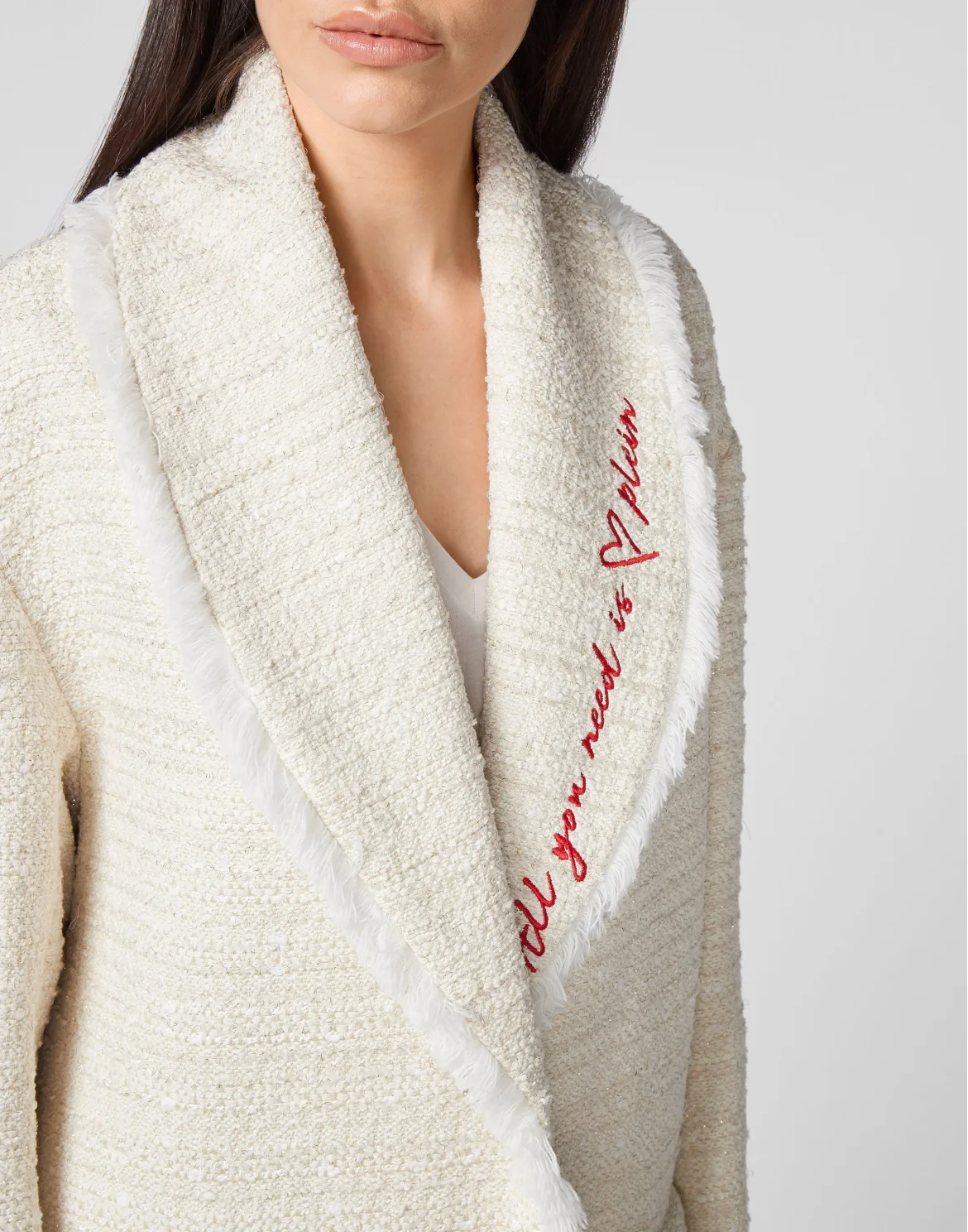 Bouclé Coat Long Embroidery, цвет: Бежевый