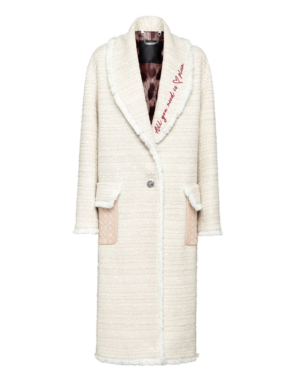 Bouclé Coat Long Embroidery, цвет: Бежевый