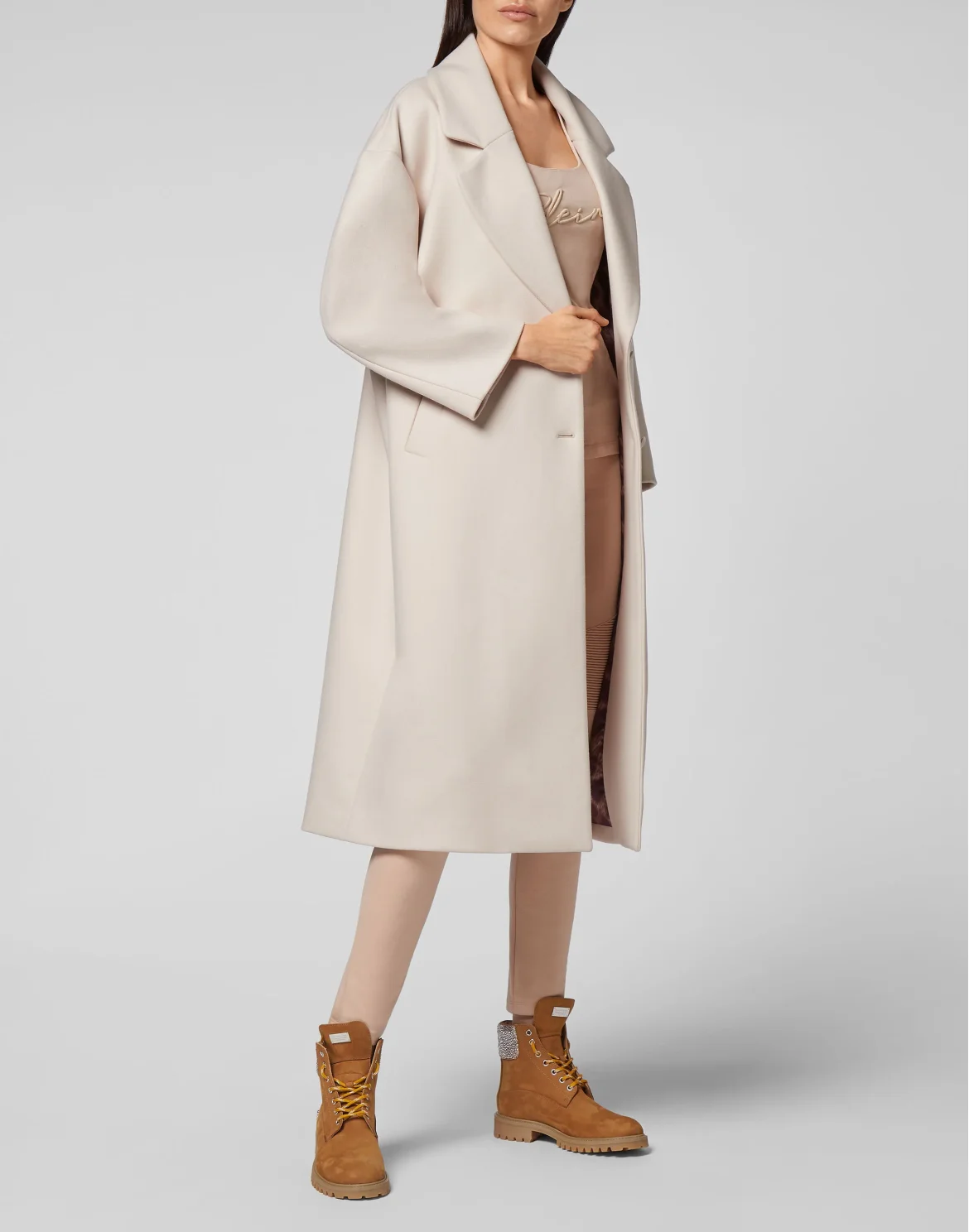 Wool Coat Long Iconic Plein, цвет: Бежевый