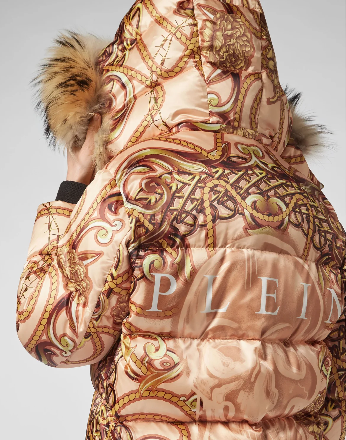 Nylon Jacket with Fox fur print New Baroque, цвет: Бежевый