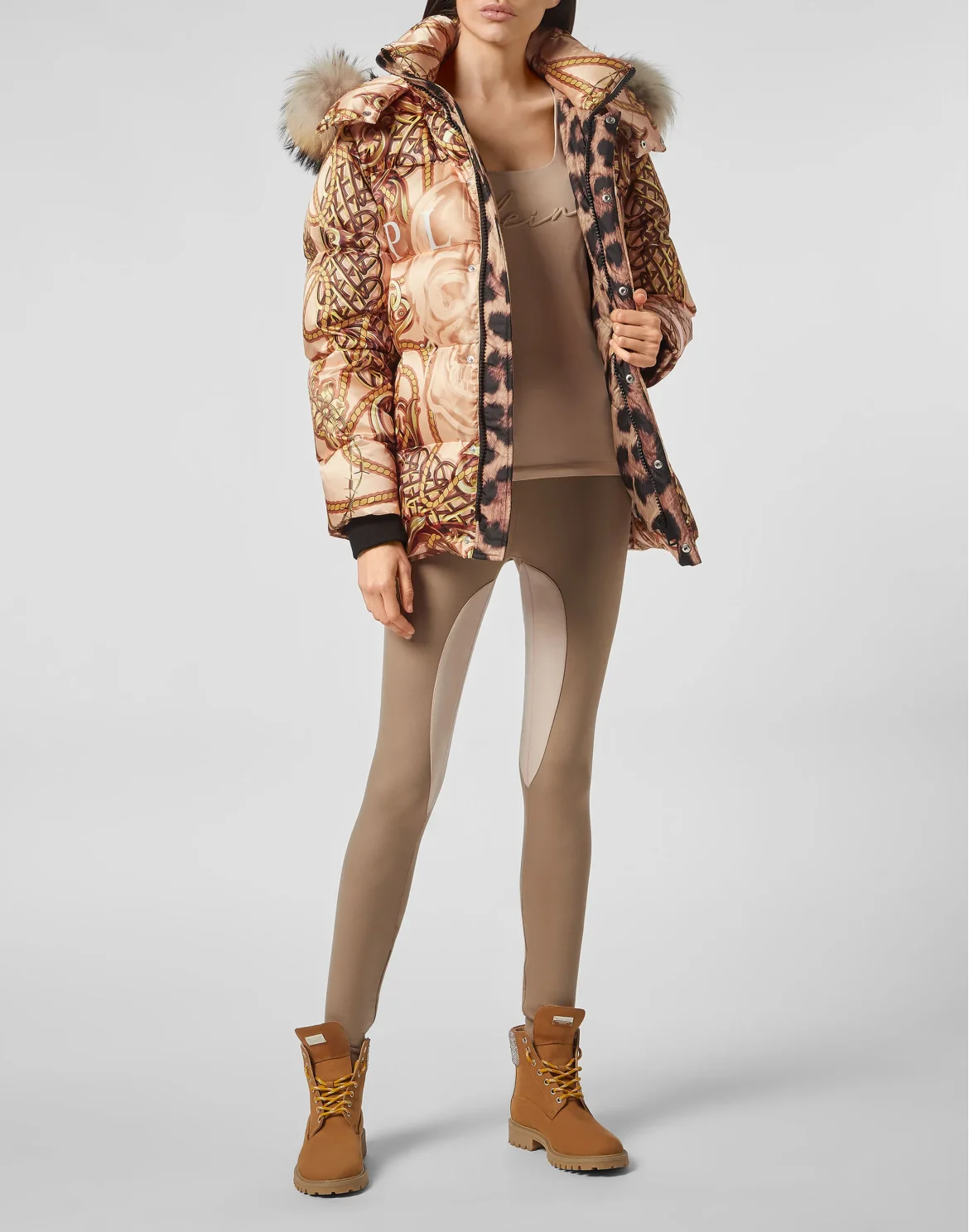 Nylon Jacket with Fox fur print New Baroque, цвет: Бежевый