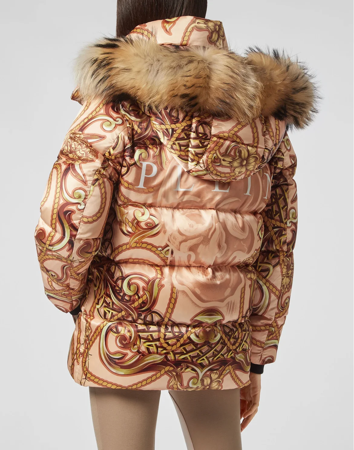 Nylon Jacket with Fox fur print New Baroque, цвет: Бежевый