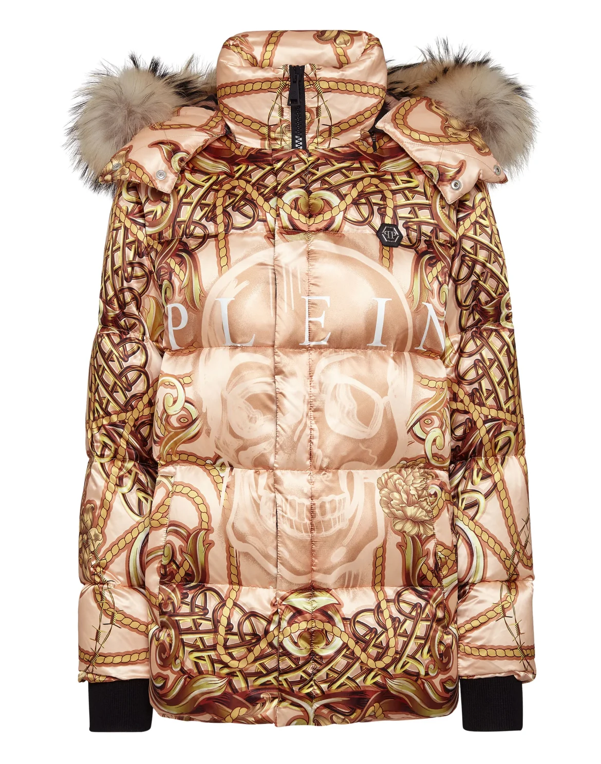 Nylon Jacket with Fox fur print New Baroque, цвет: Бежевый