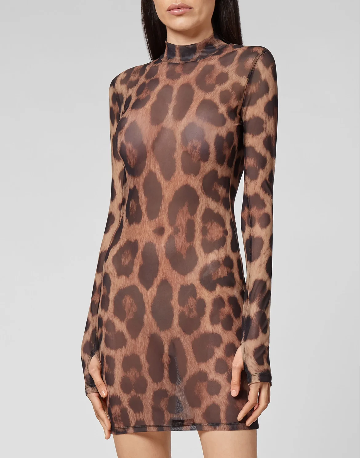 Short Dress Stretch Printed Tulle Leopard, цвет: Леопард