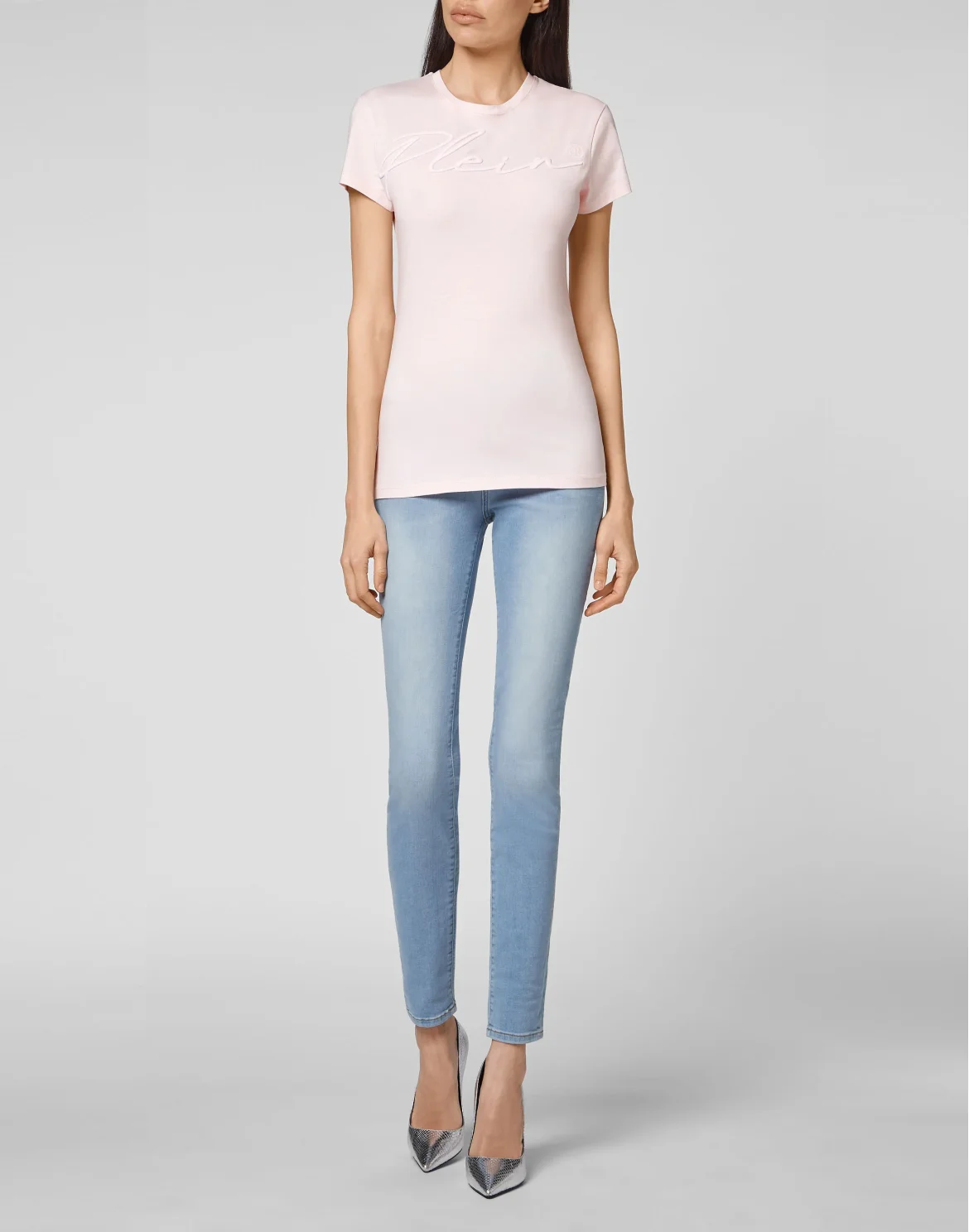 Satin T-shirt Round Neck SS Embroidery Signature, цвет: Розовый