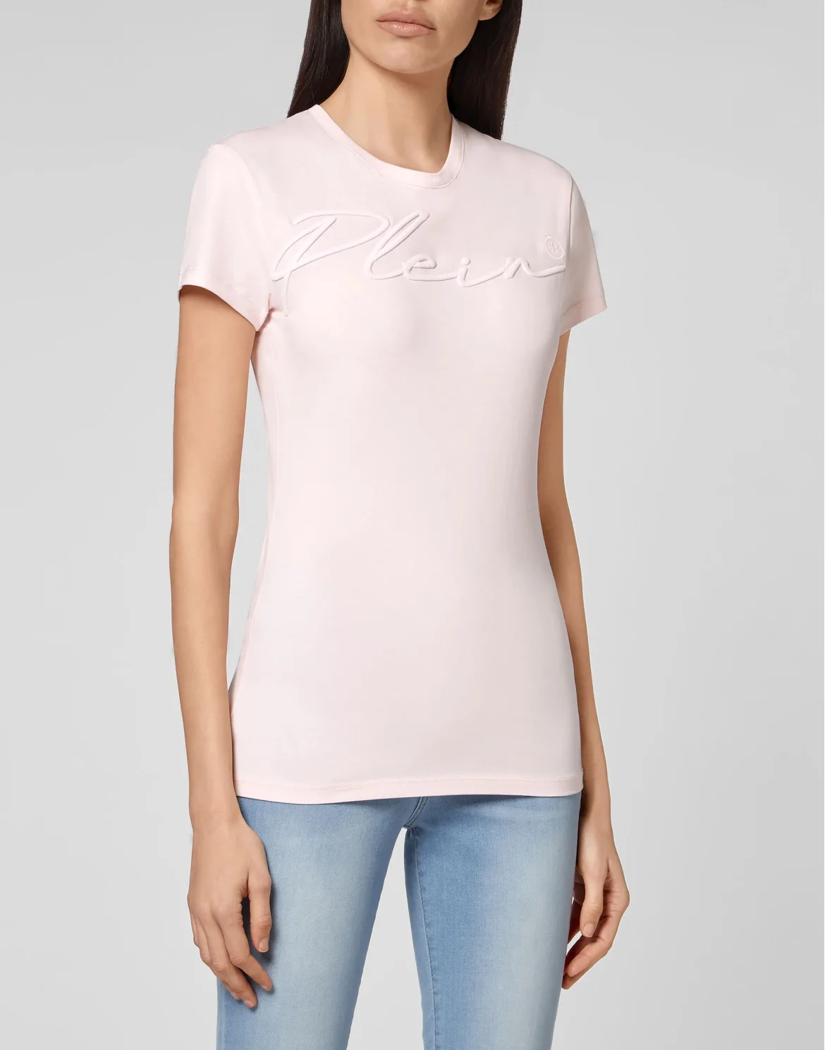 Satin T-shirt Round Neck SS Embroidery Signature, цвет: Розовый
