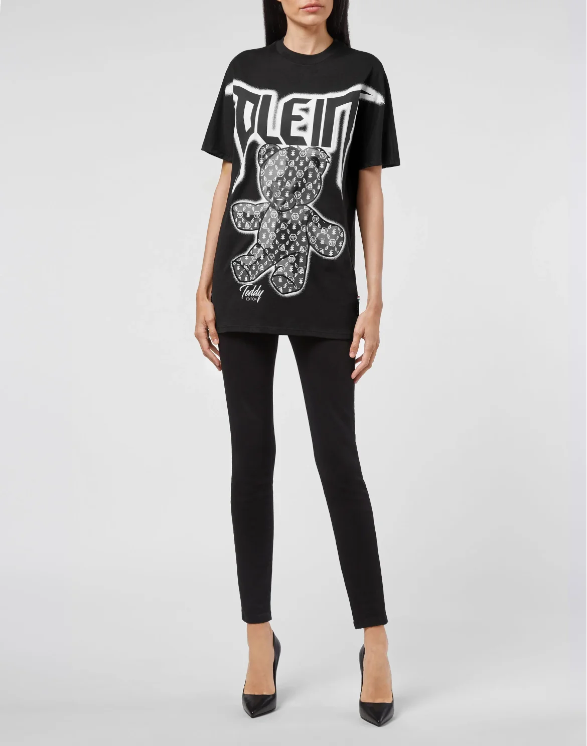 T-shirt Round Neck SS Spray Effect Print Teddy Bear, цвет: Черный