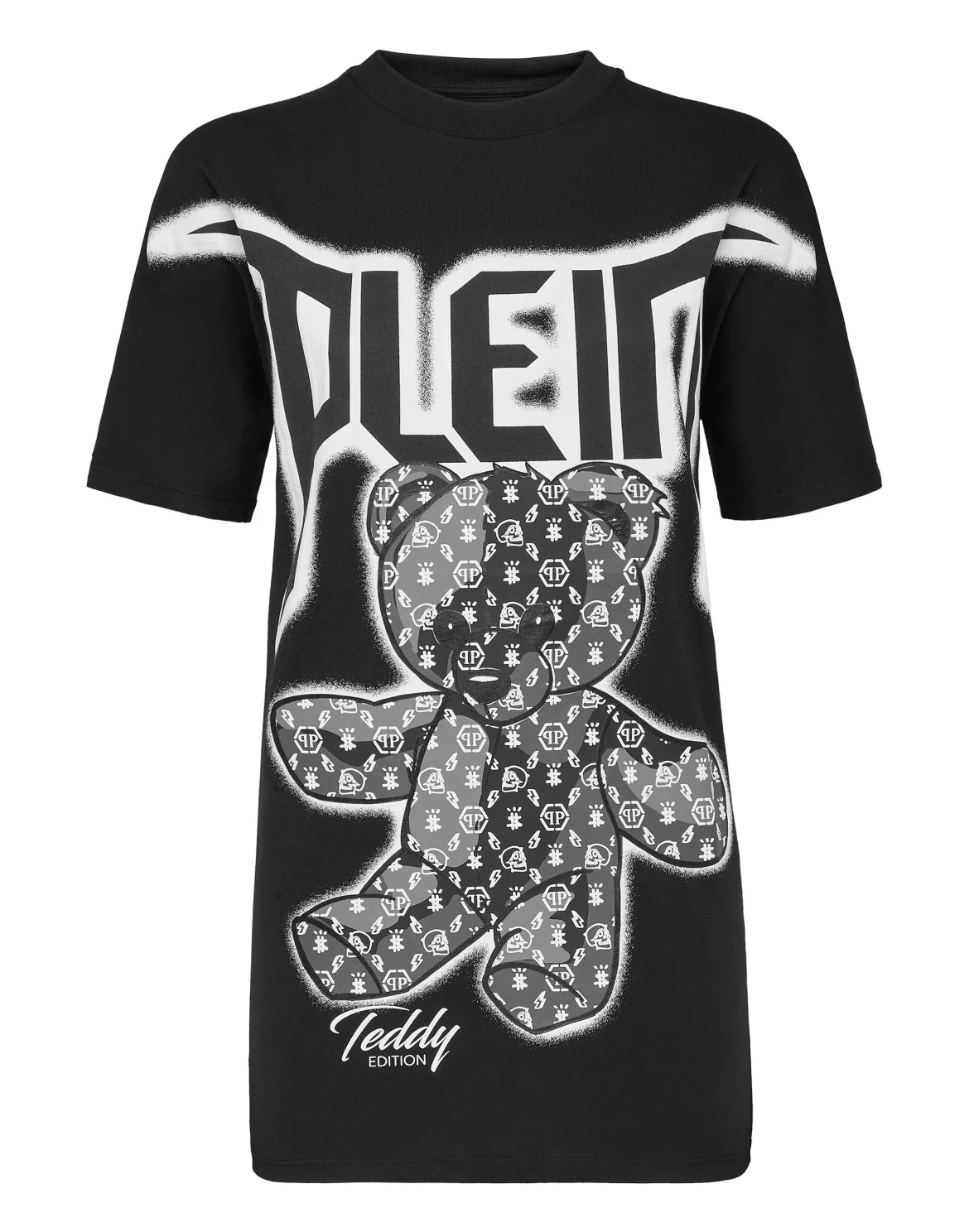 T-shirt Round Neck SS Spray Effect Print Teddy Bear, цвет: Черный