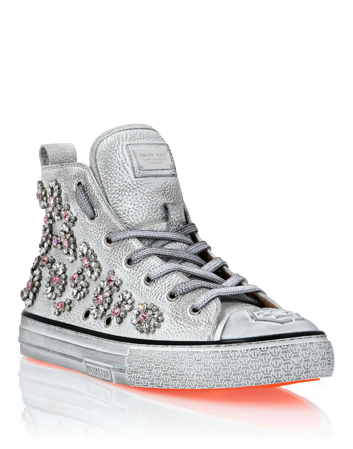 Leather Hi-Top Sneakers Crystal Megastar, цвет: Белый