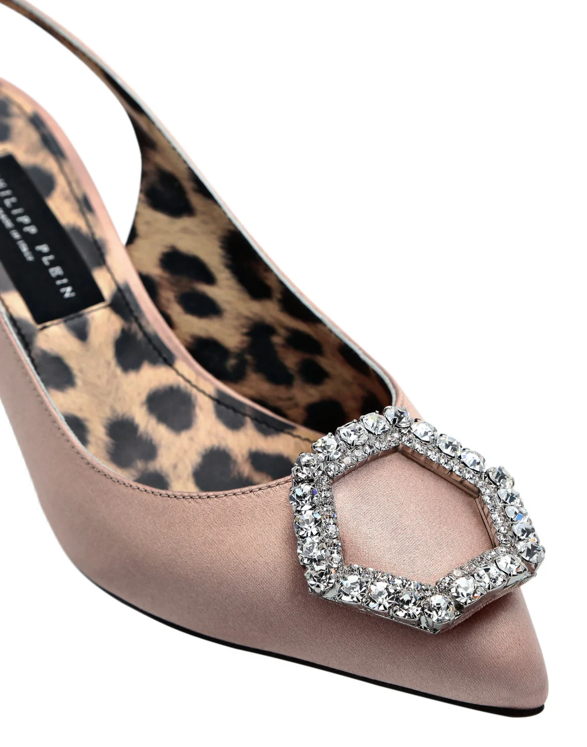 Satin Decollete Slingback Low Heels Crystal Hexagon, цвет: Бежевый