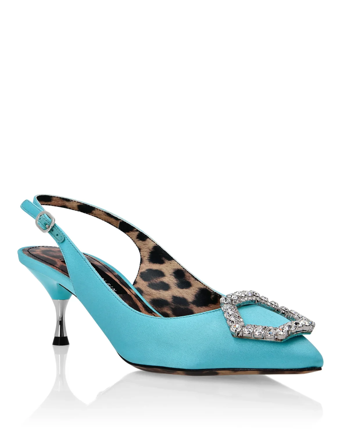 Satin Decollete Slingback Low Heels Crystal Hexagon, цвет: Бирюзовый