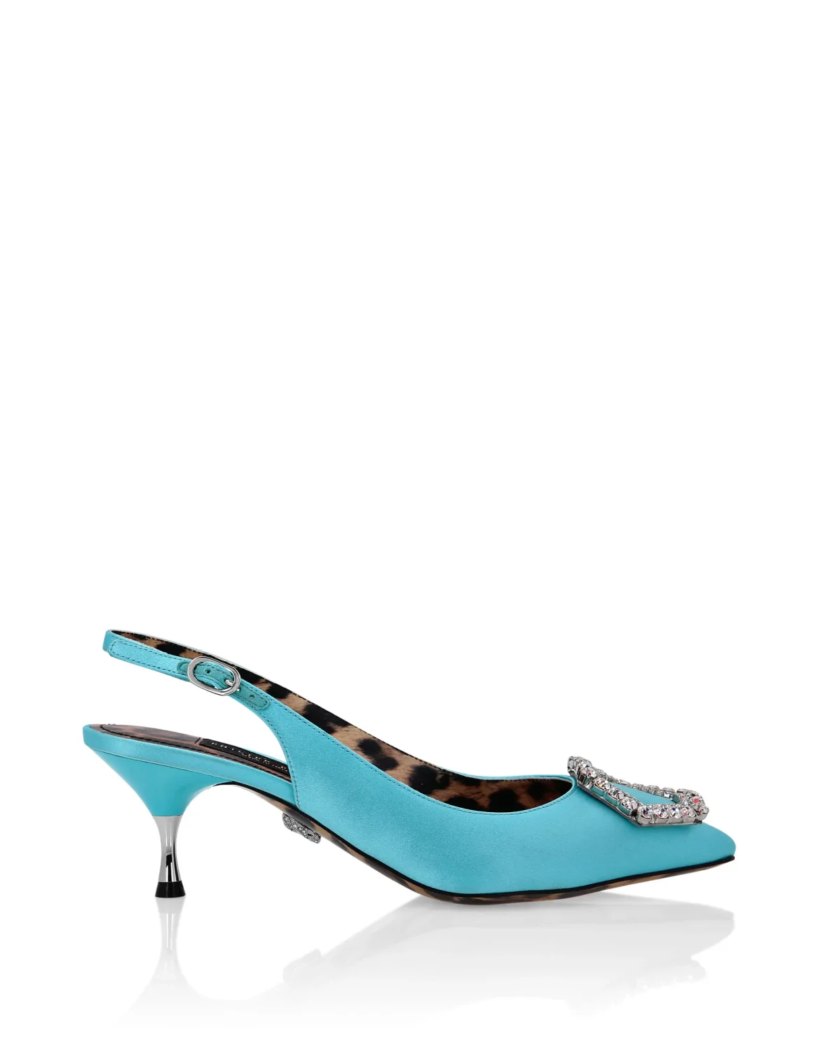 Satin Decollete Slingback Low Heels Crystal Hexagon, цвет: Бирюзовый