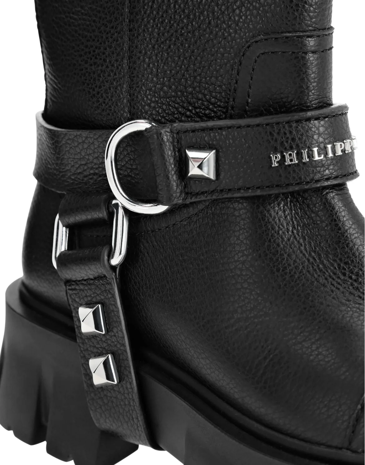 Leather Biker Boots Mid Flat Iconic Plein, цвет: Черный