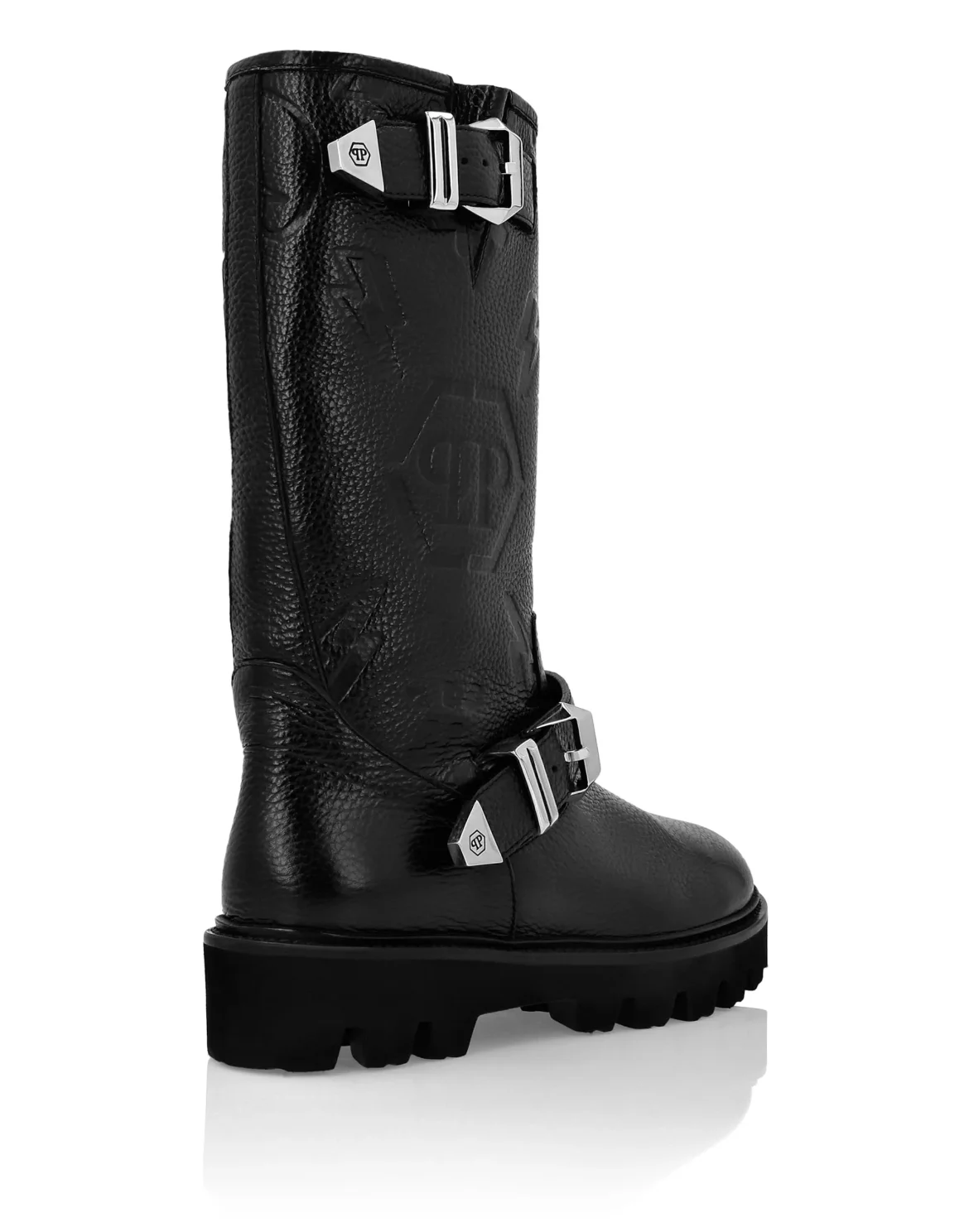 Leather Boots Lo-Heels Mid Biker Monogram, цвет: Черный