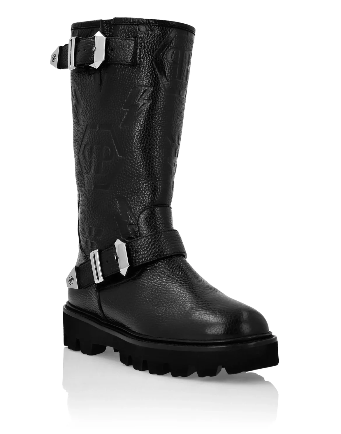 Leather Boots Lo-Heels Mid Biker Monogram, цвет: Черный
