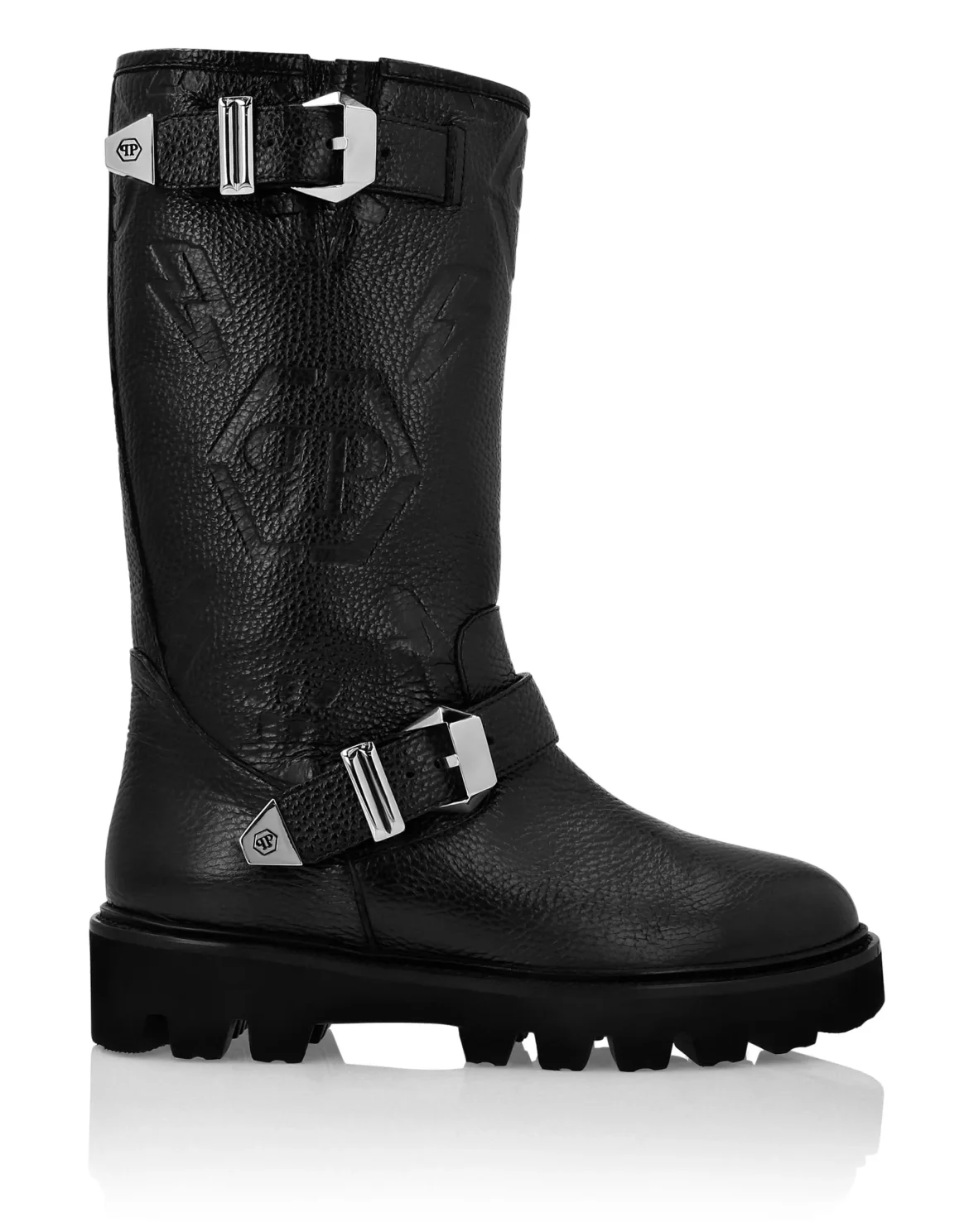 Leather Boots Lo-Heels Mid Biker Monogram, цвет: Черный