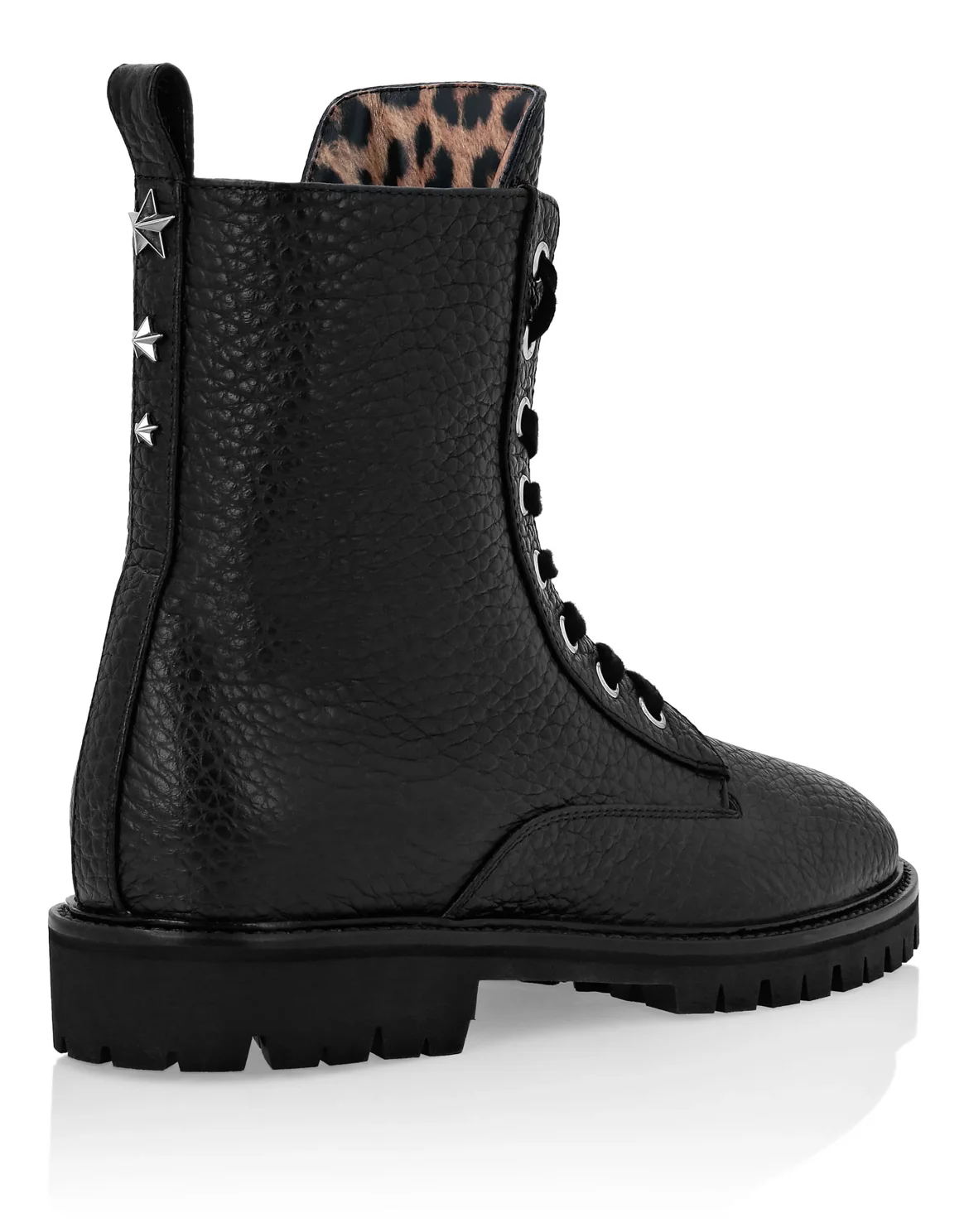 Leather Boots Low Flat stars Studs, цвет: Черный