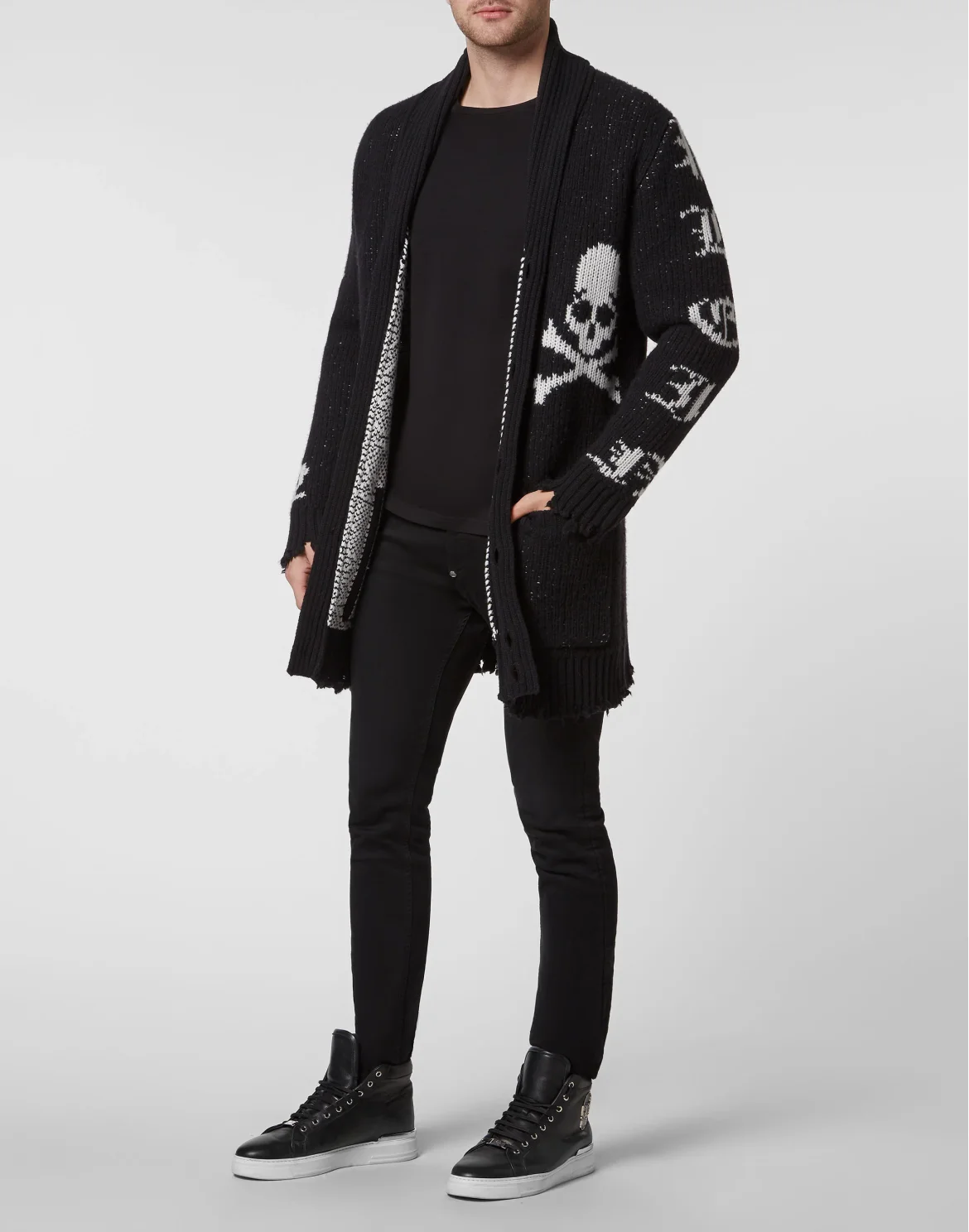 Cardigan Long Skull and Plein, цвет: Черный
