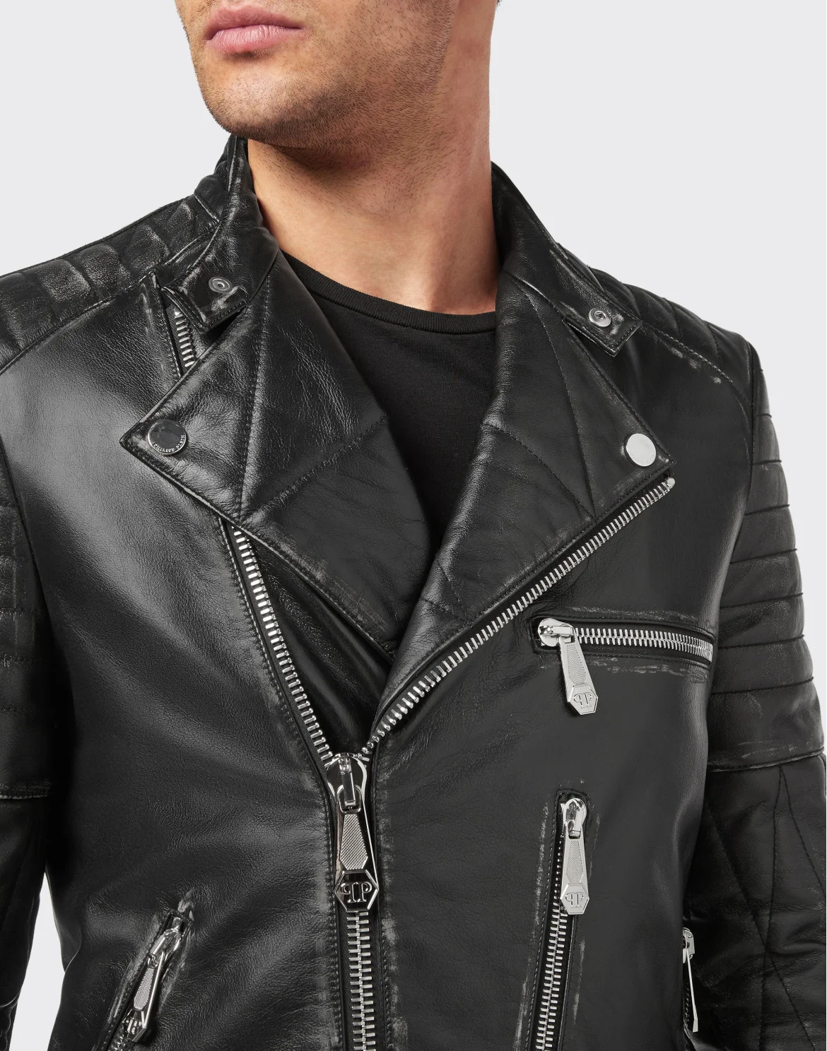 Leather Biker Jacket, цвет: Черный