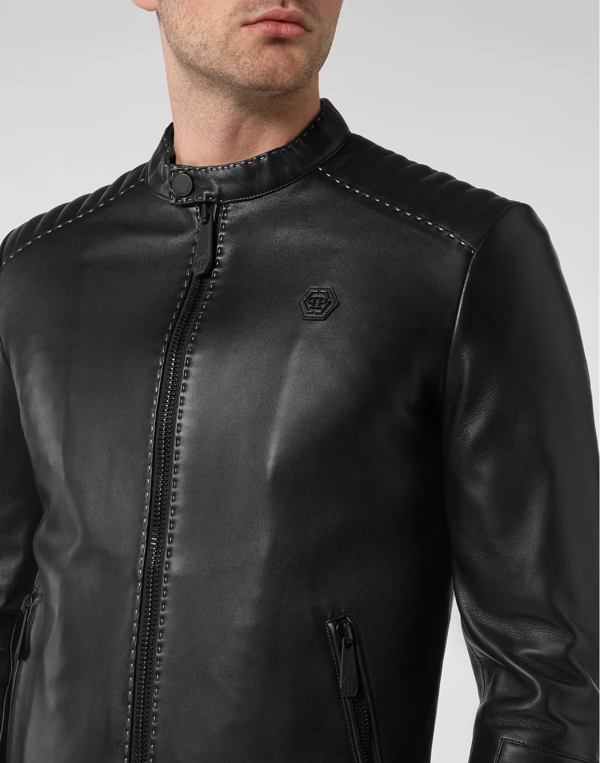 Leather Biker Jacket, цвет: Черный