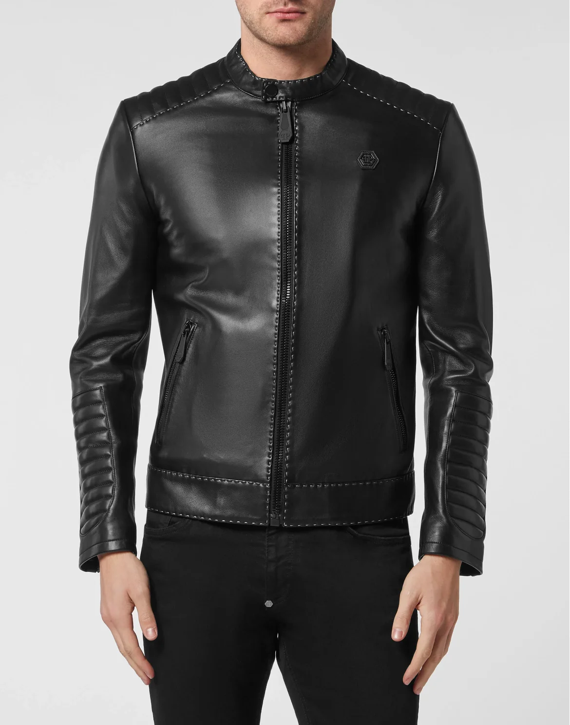 Leather Biker Jacket, цвет: Черный