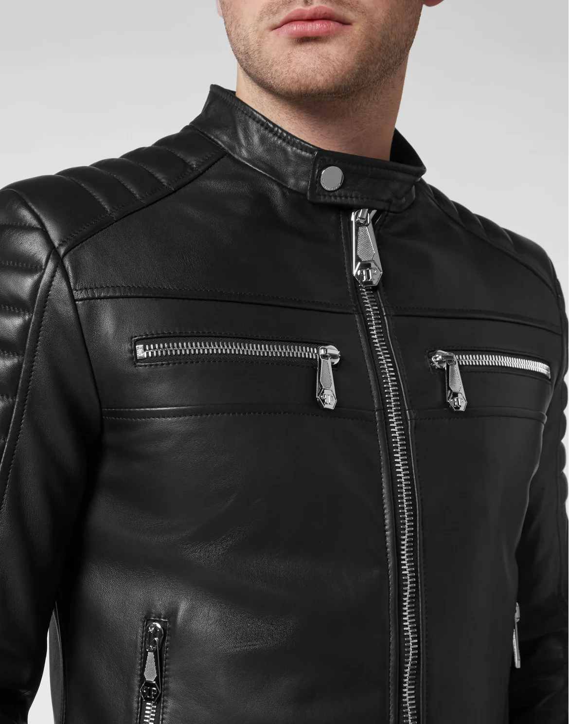 Leather Moto Jacket, цвет: Черный