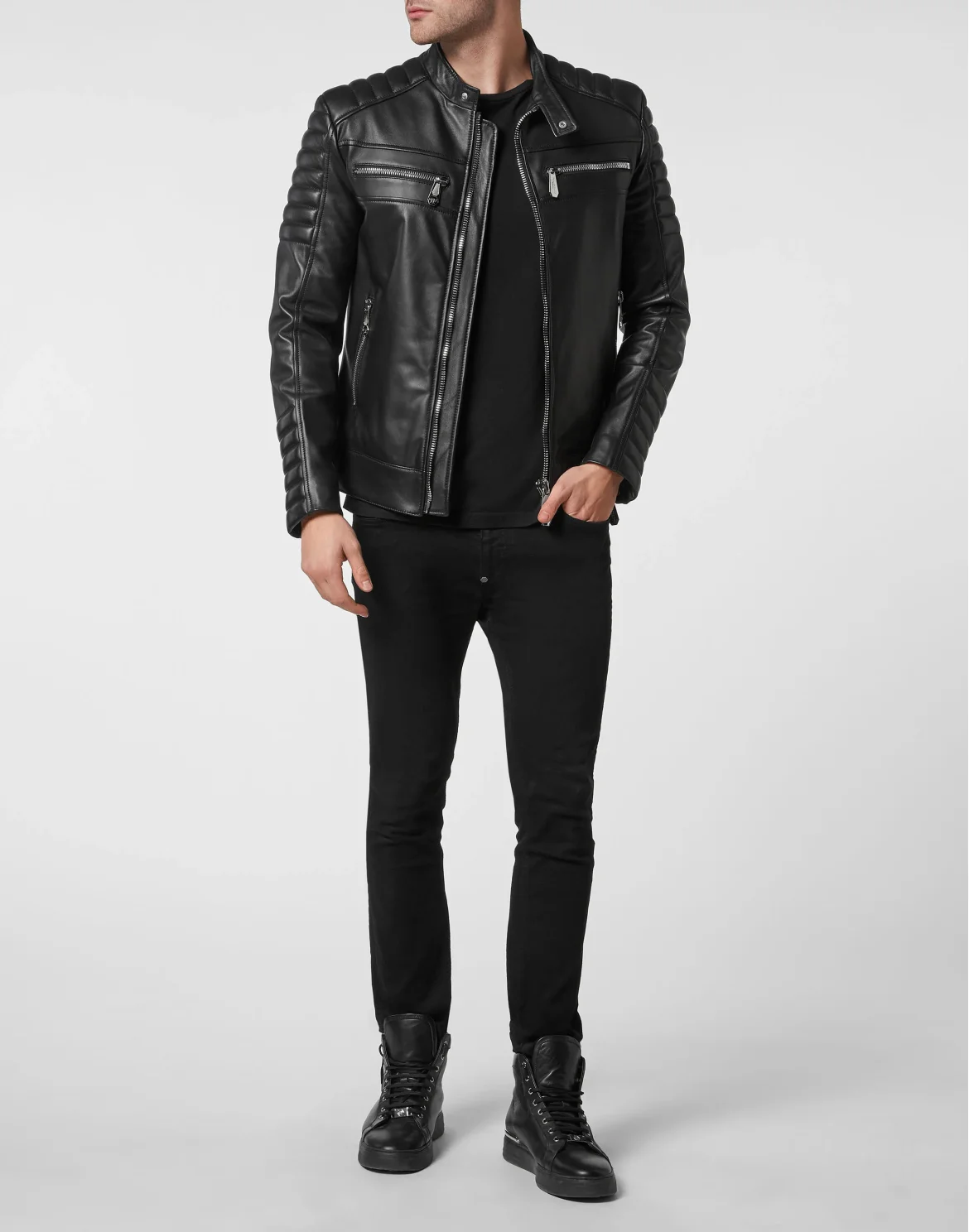 Leather Moto Jacket, цвет: Черный