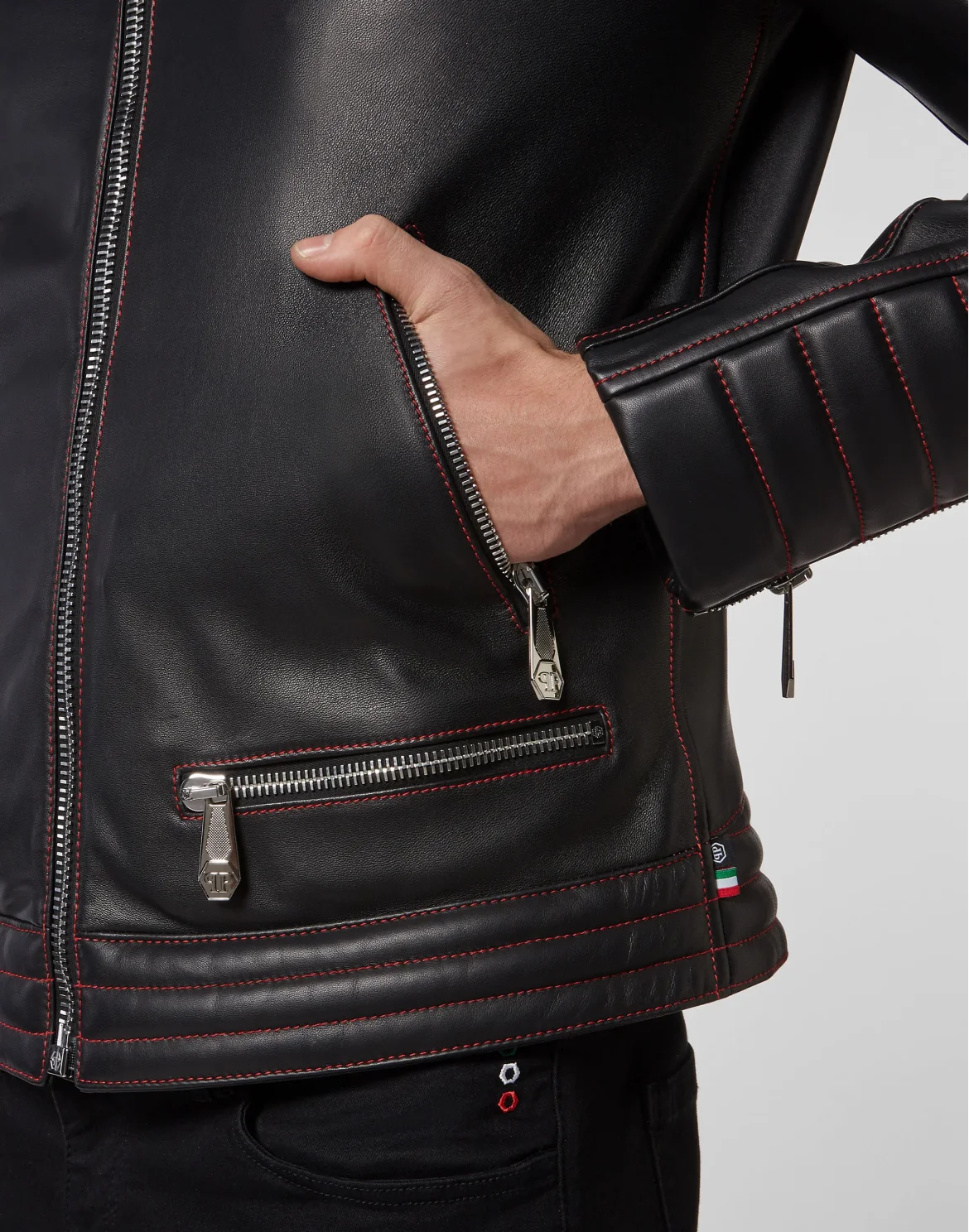Leather Moto Jacket, цвет: Черный